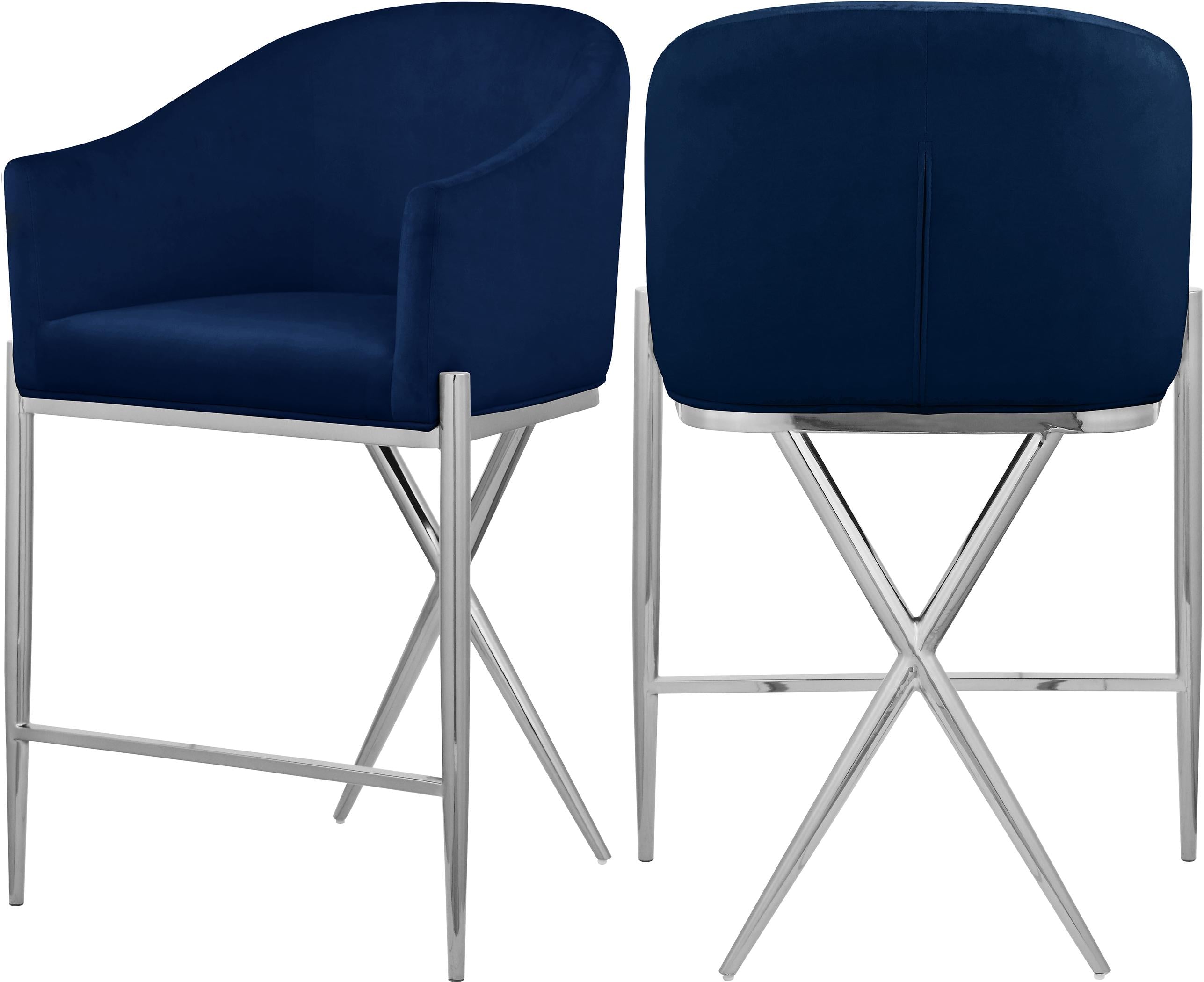 Xavier Navy Velvet Counter Stool