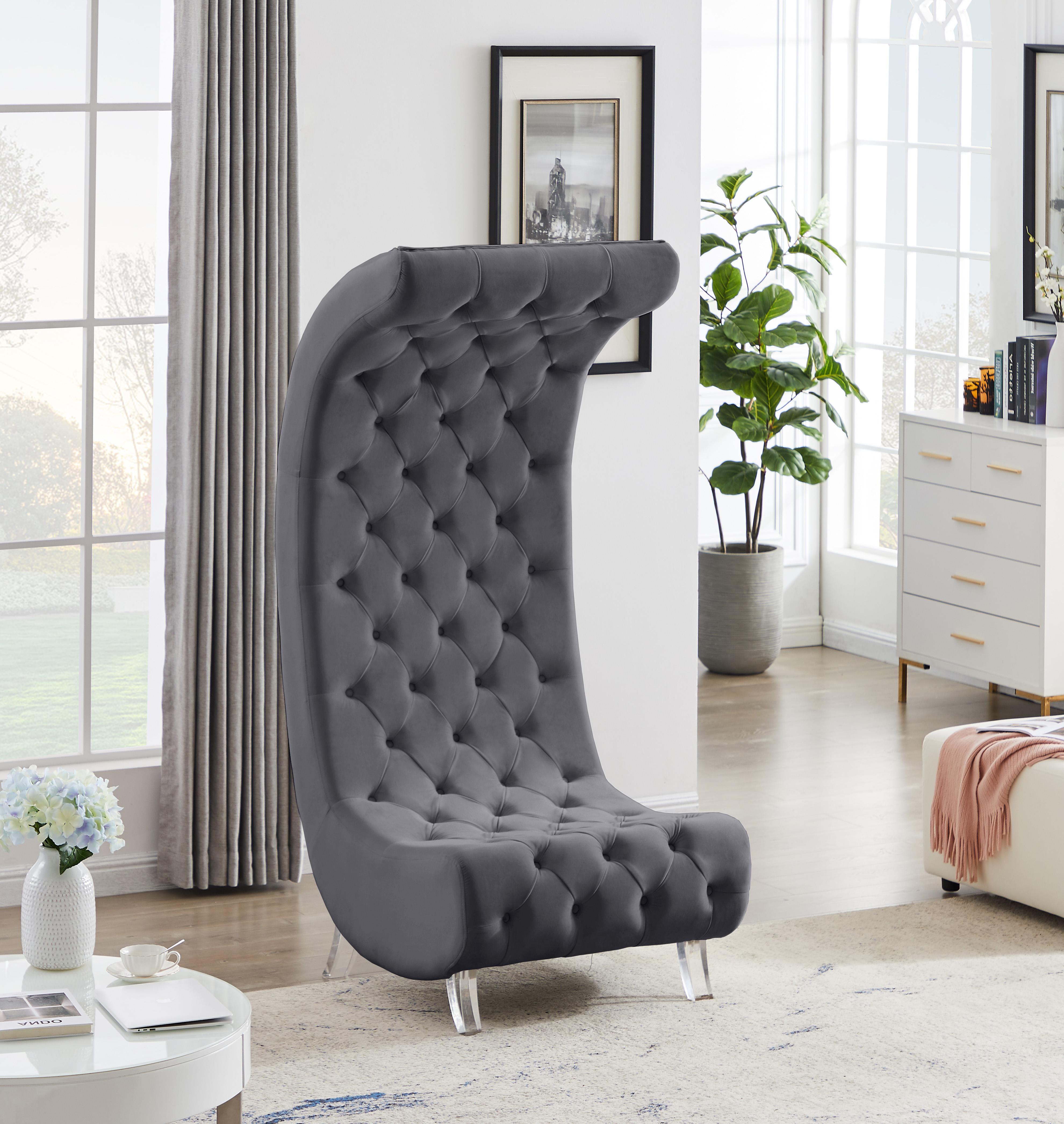 Crescent Grey Velvet Accent Chair