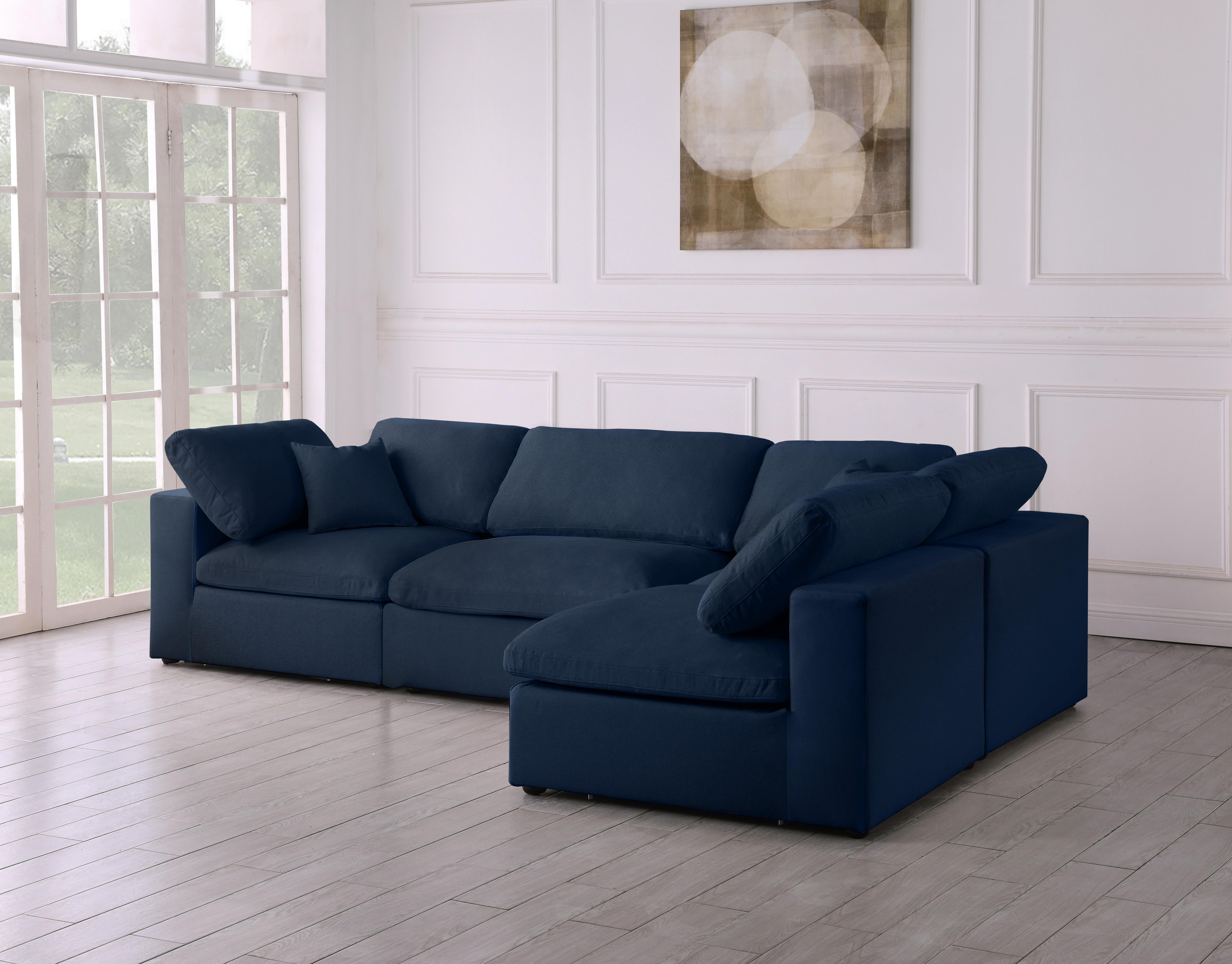 Serene Navy Linen Fabric Deluxe Cloud Modular Sectional