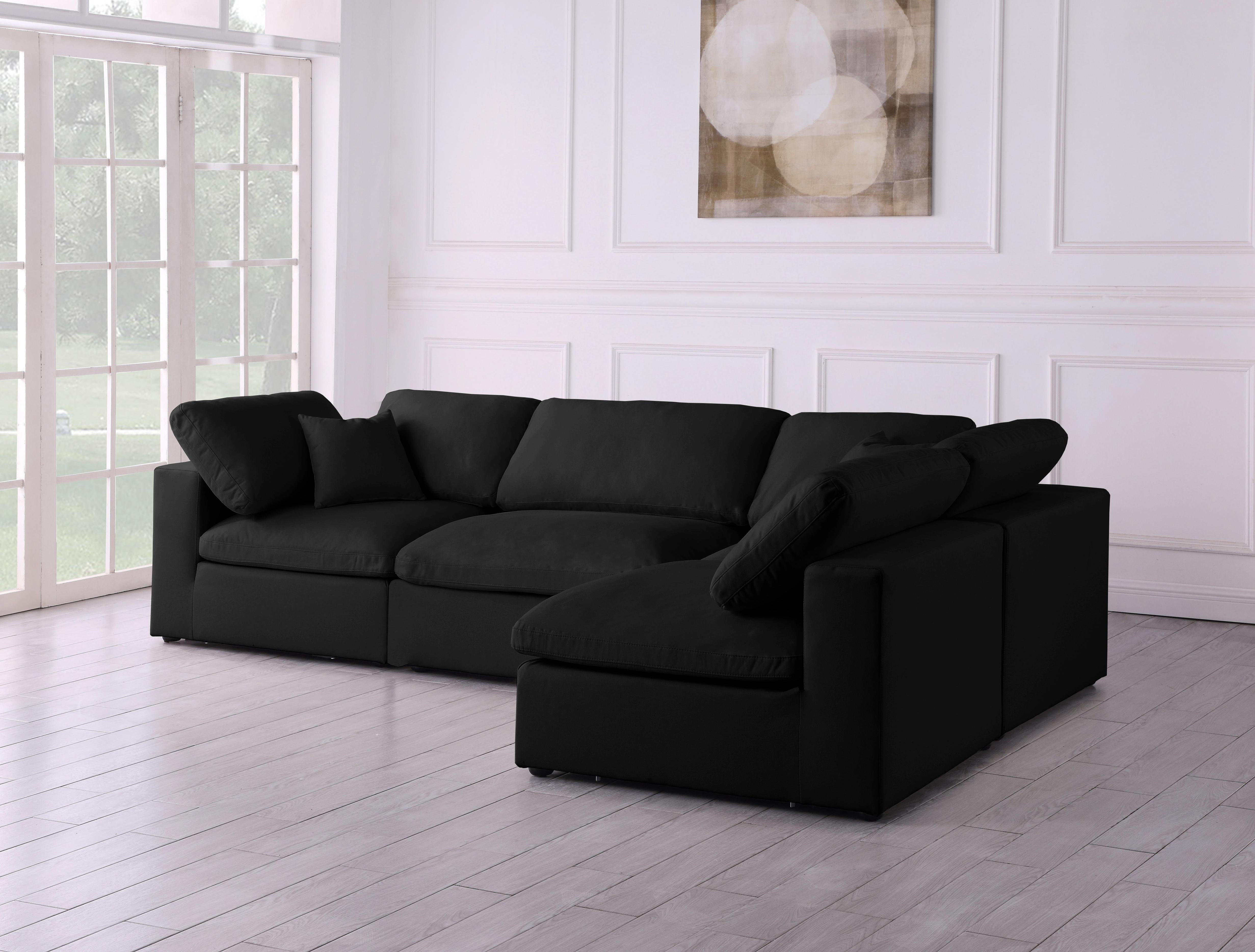 Plush Black Velvet Standard Cloud Modular Sectional