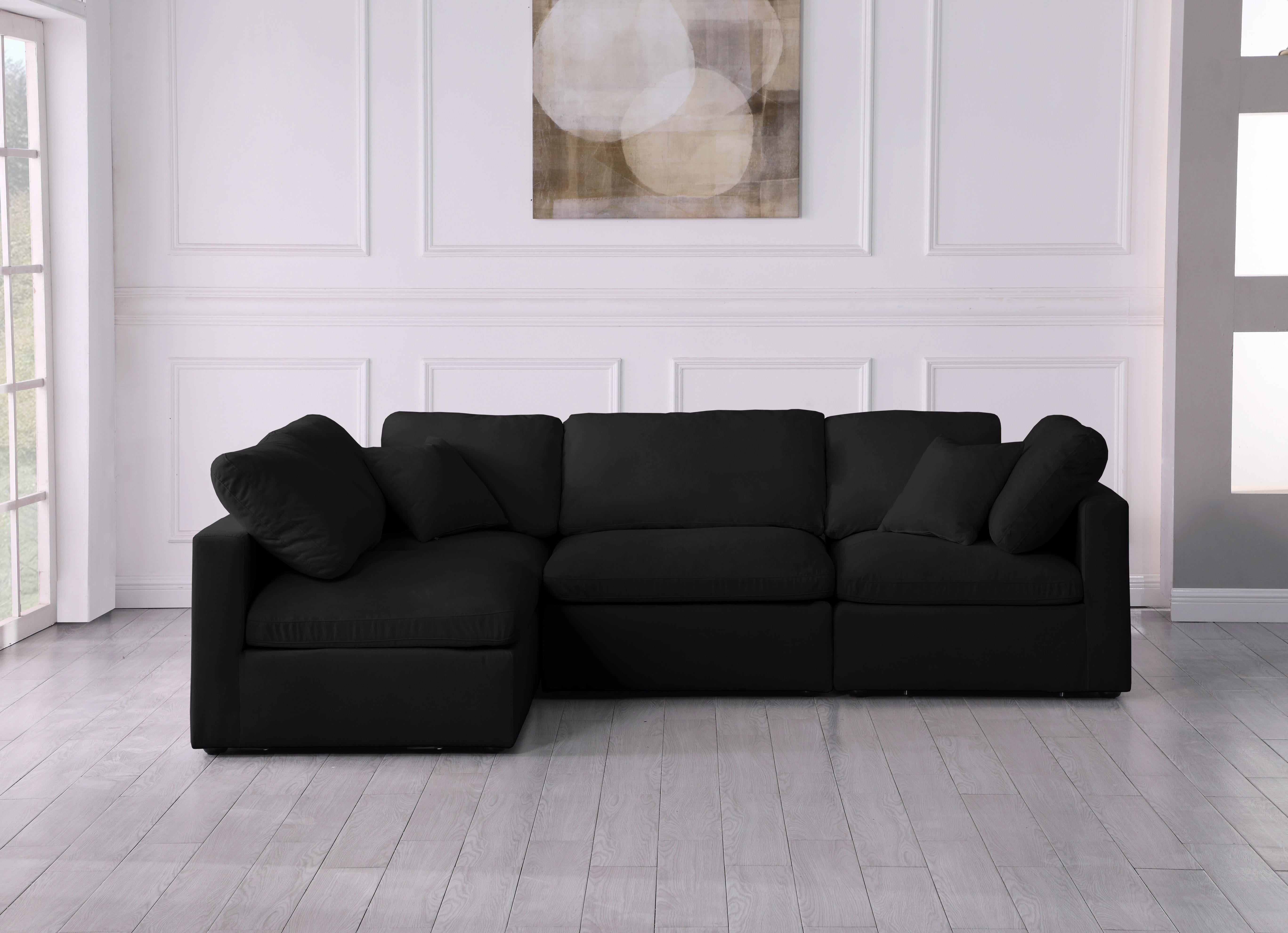 Plush Black Velvet Standard Cloud Modular Sectional