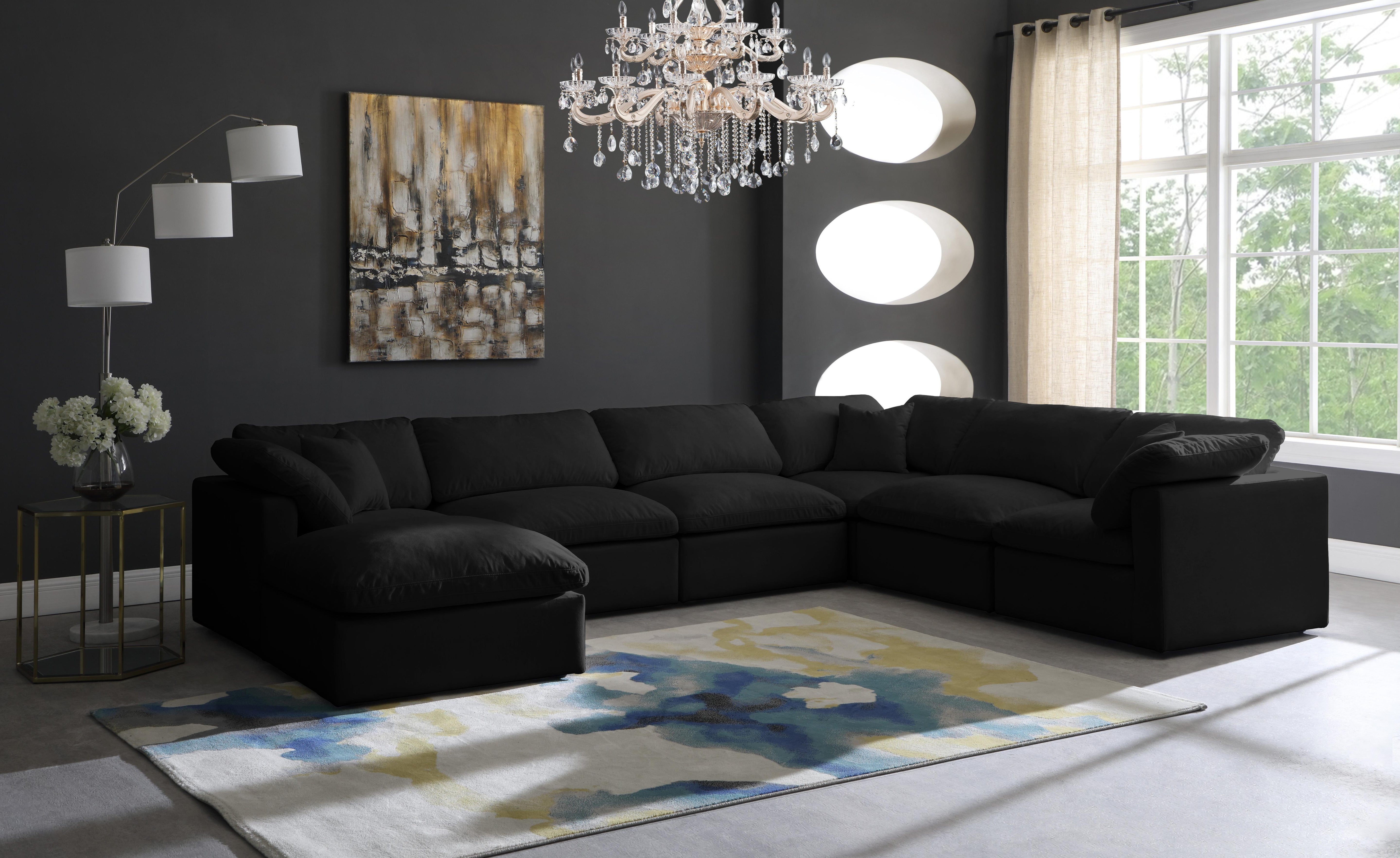 Plush Black Velvet Standard Cloud Modular Sectional