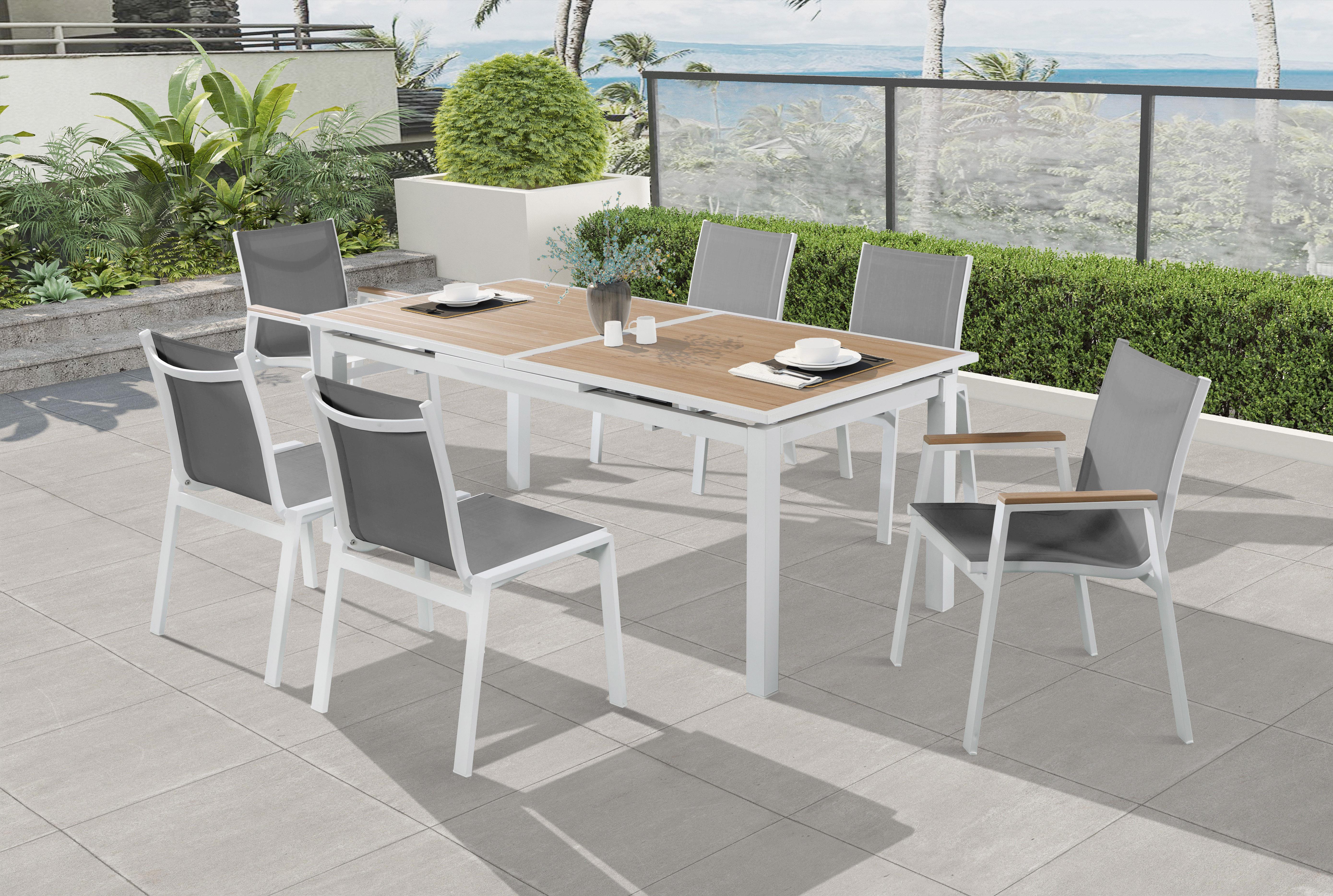 Nizuc Grey Mesh Waterproof Fabric Outdoor Patio Aluminum Mesh Dining Chair