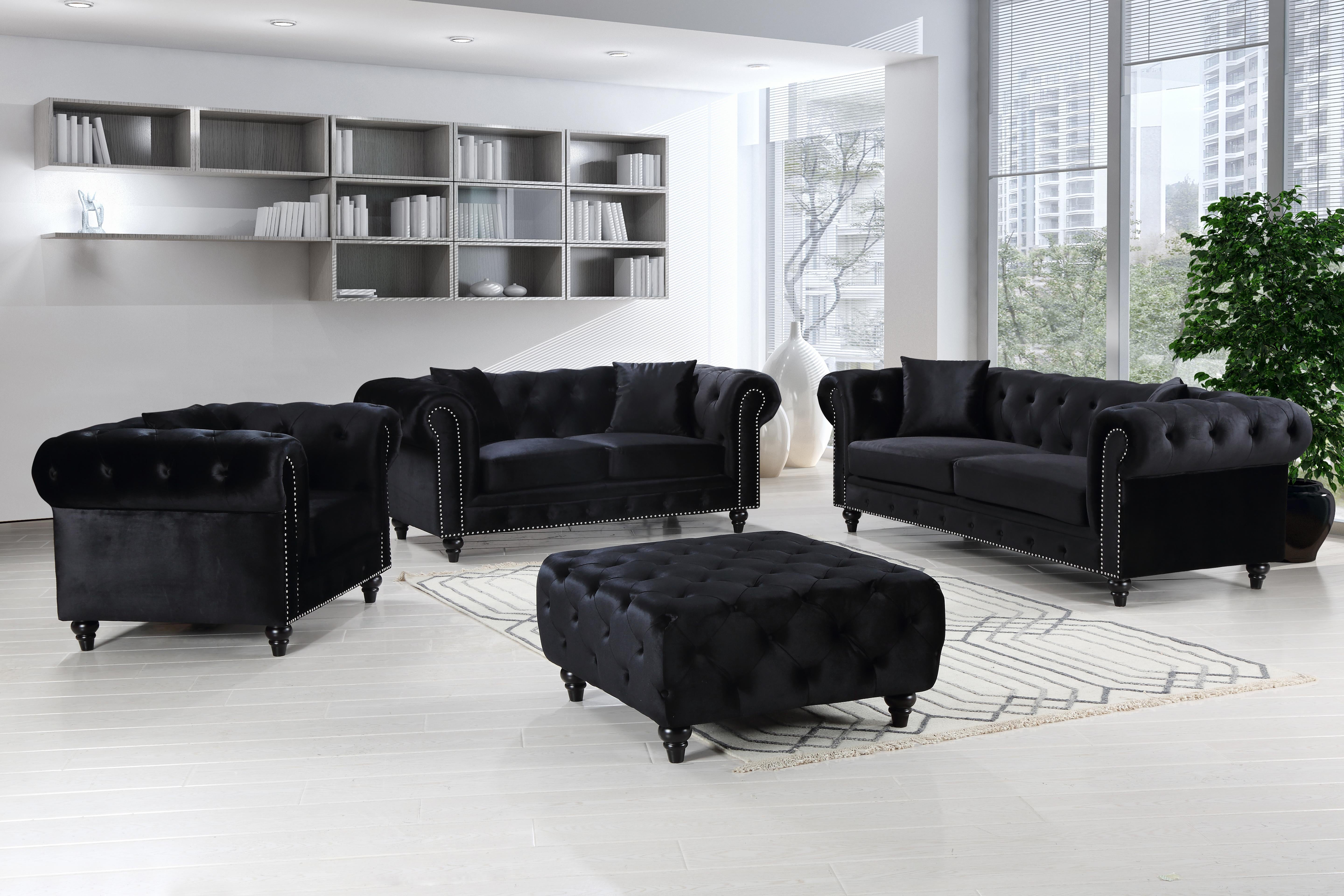 Chesterfield Black Velvet Ottoman