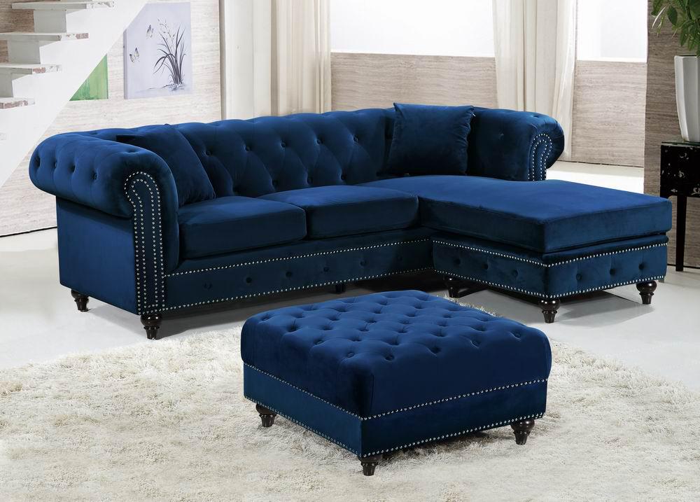 Sabrina Navy Velvet 2pc. Reversible Sectional