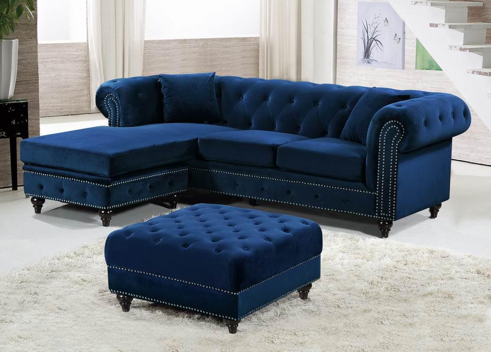 Sabrina Navy Velvet 2pc. Reversible Sectional