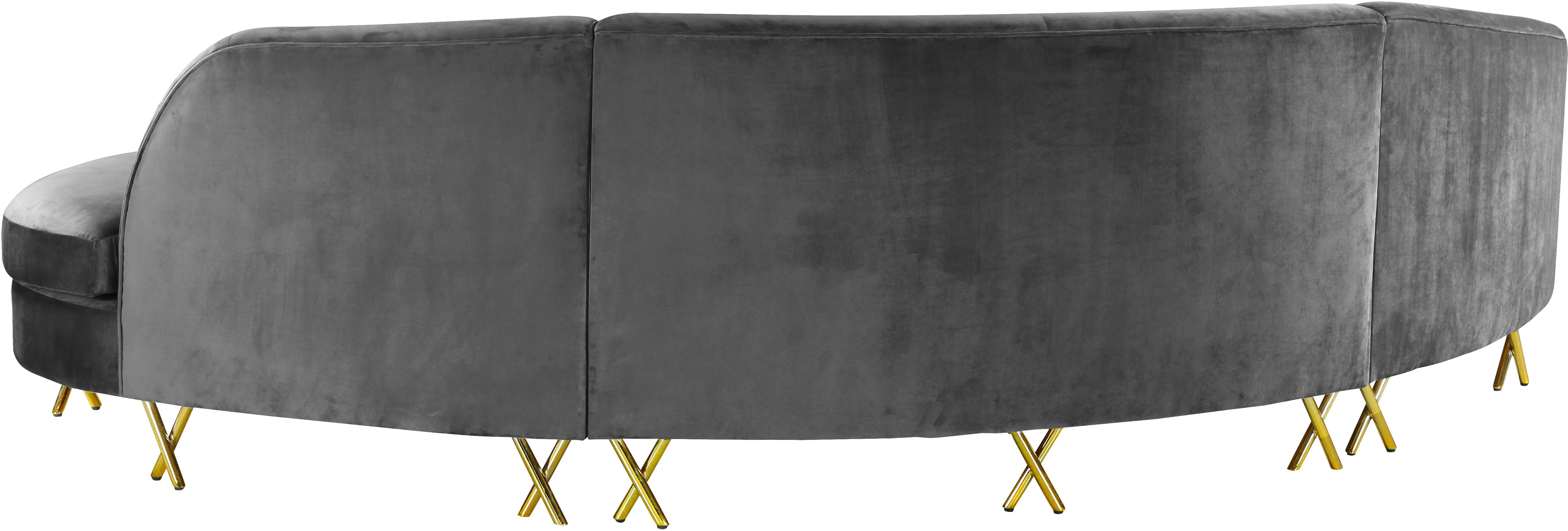 Serpentine Grey Velvet 3pc. Sectional