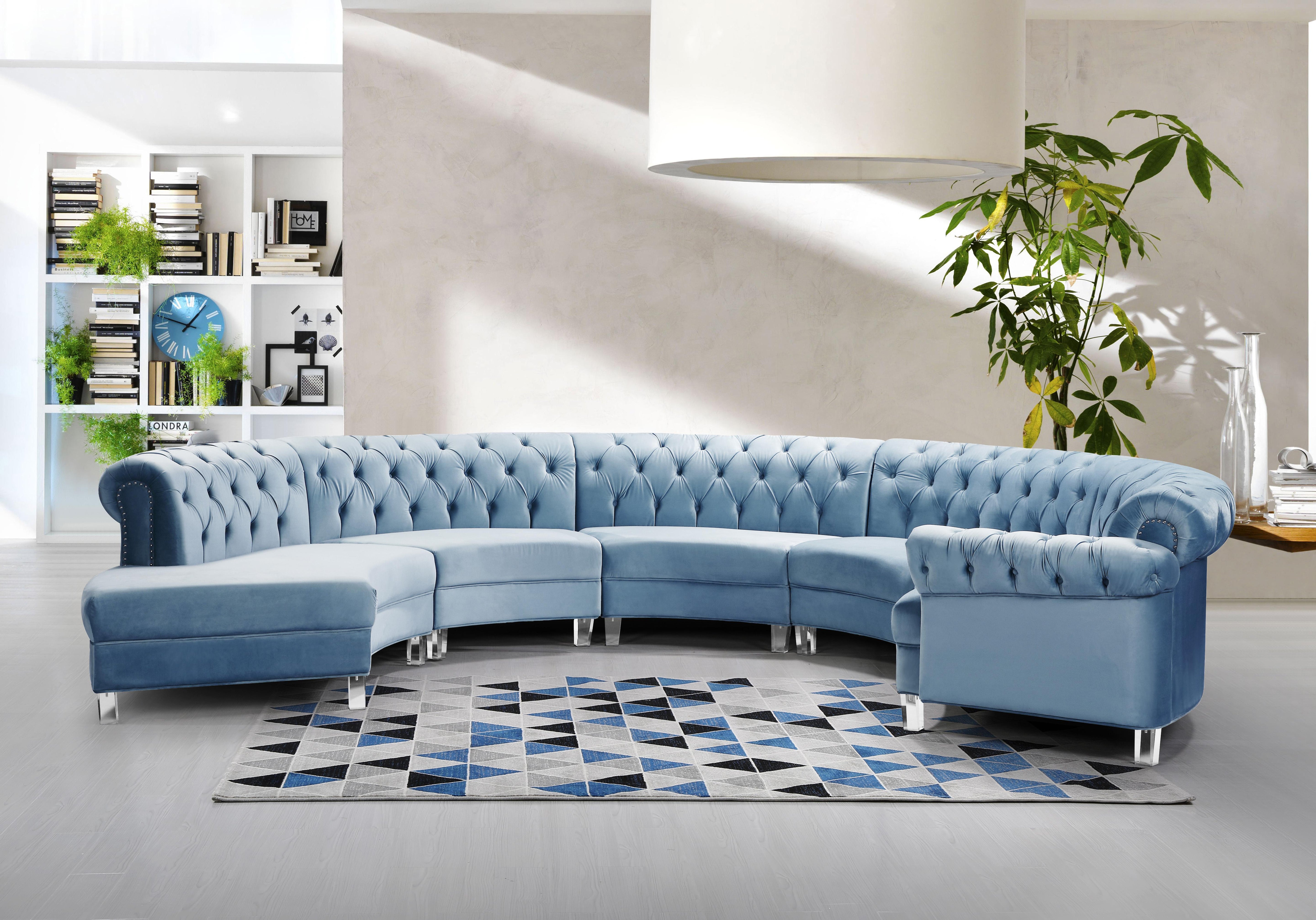 Anabella Sky Blue Velvet 5pc. Sectional