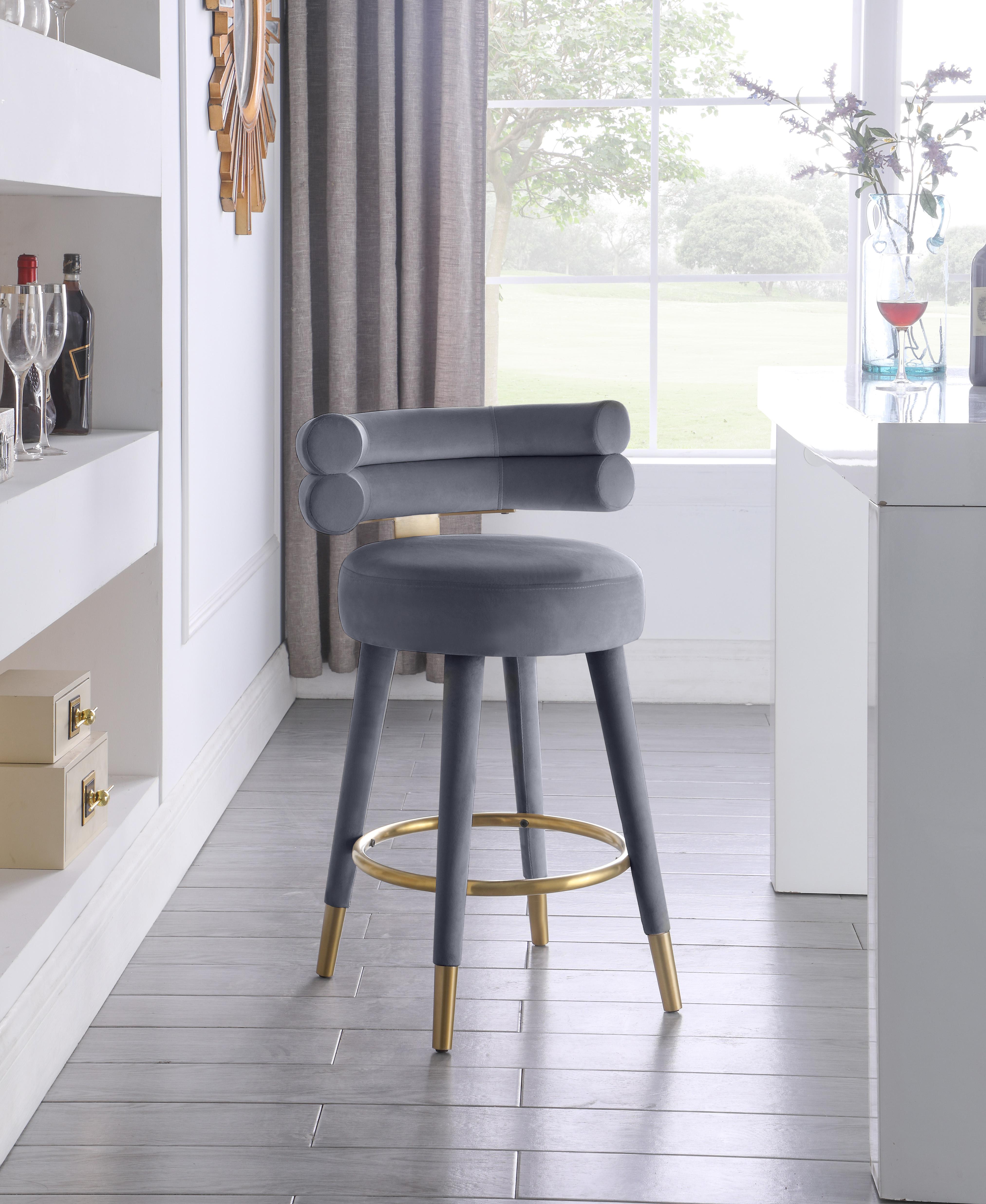 Fitzroy Grey Velvet Counter Stool