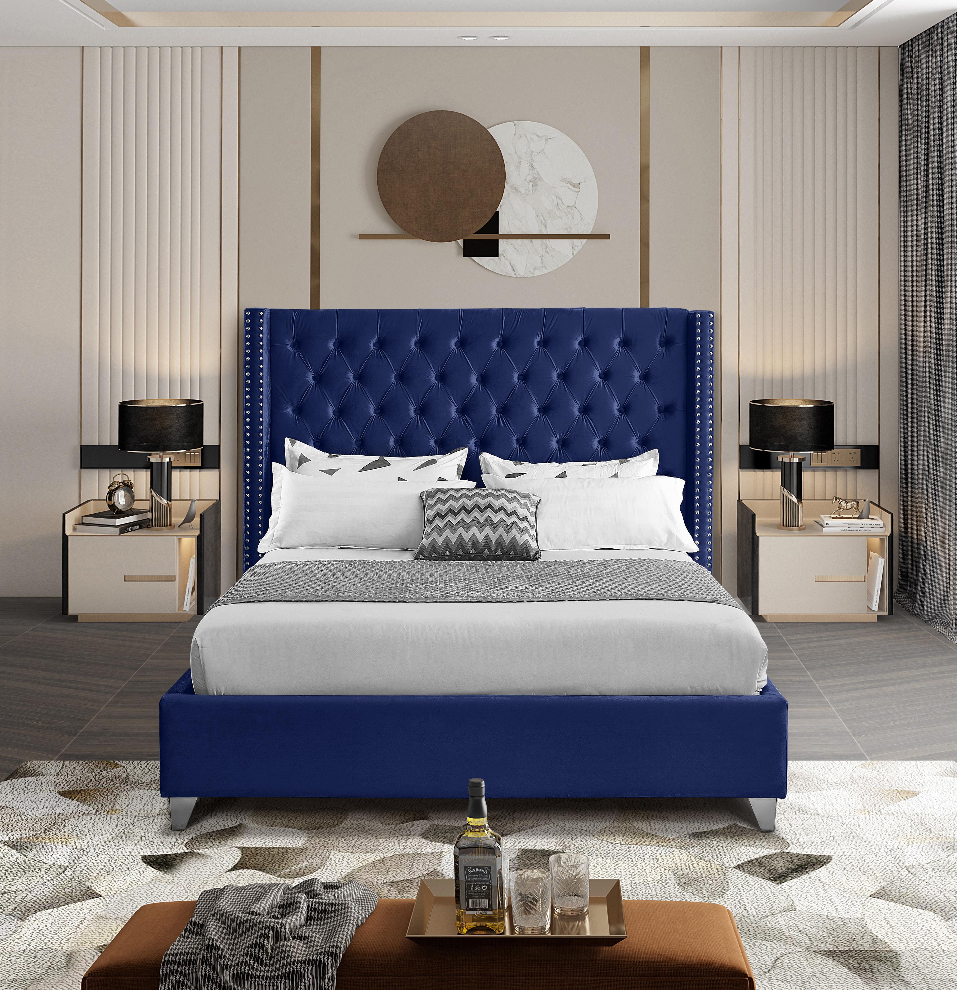 Aiden Navy Velvet Full Bed