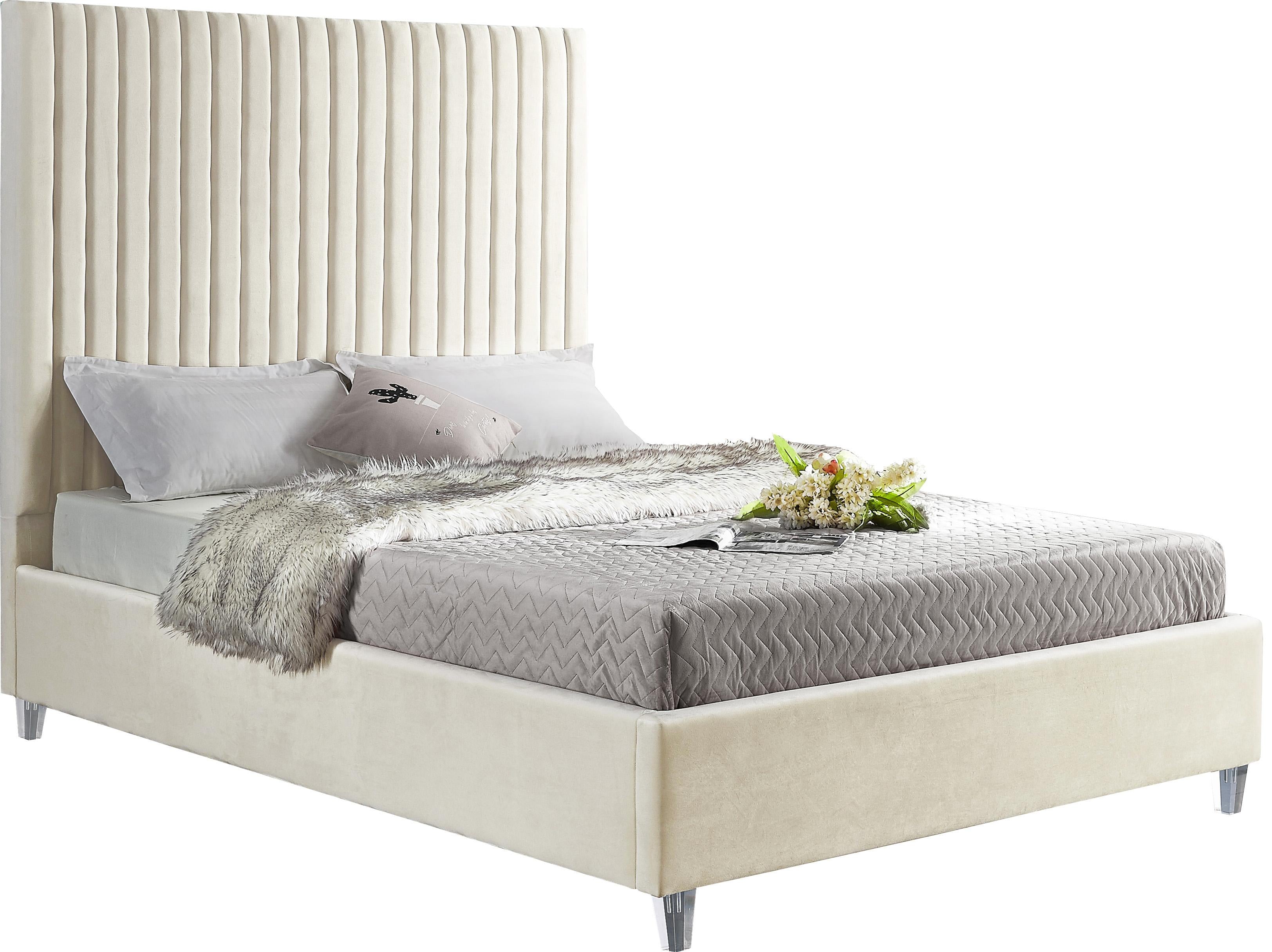 Candace Cream Velvet Queen Bed
