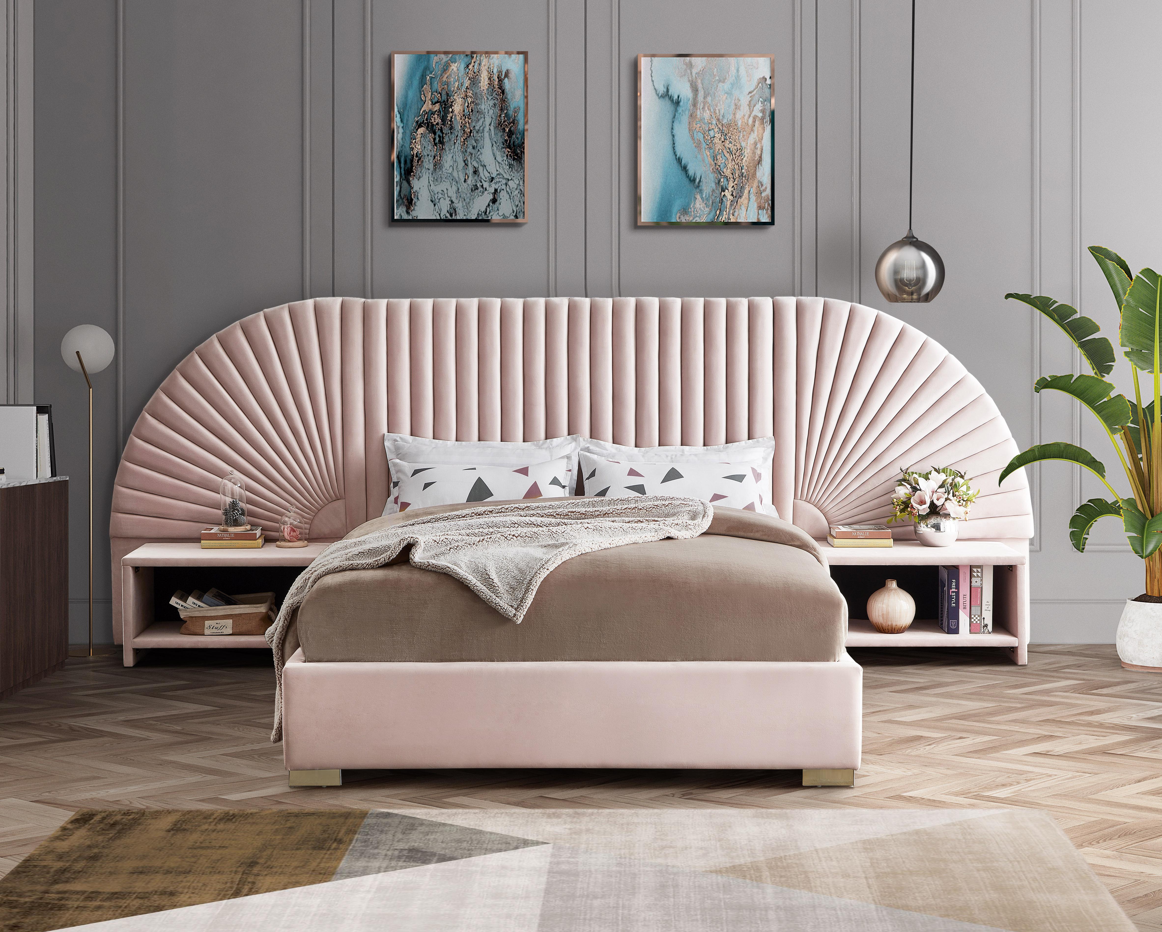 Cleo Pink Velvet King Bed (3 Boxes)