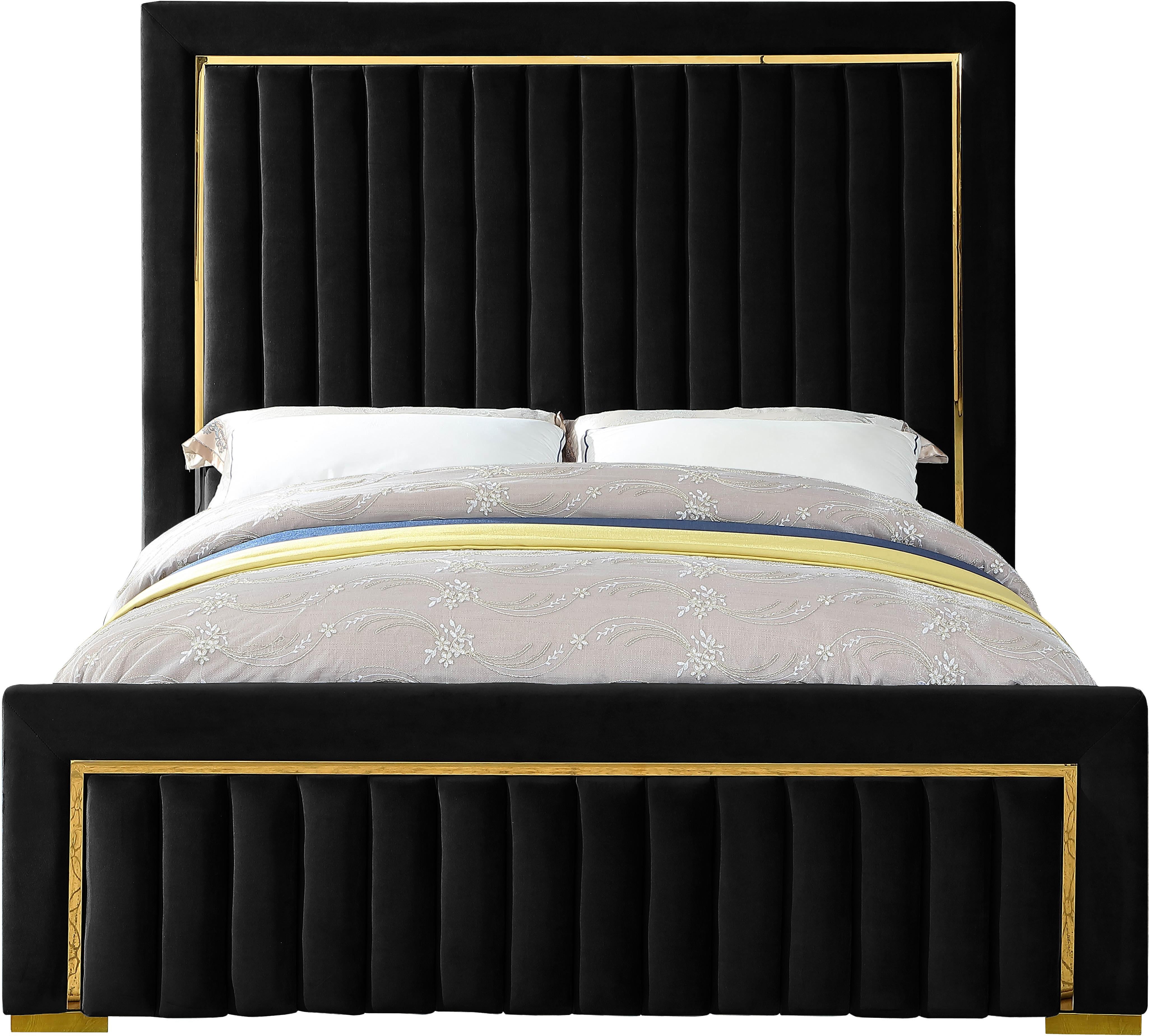 Dolce Black Velvet Queen Bed (3 Boxes)