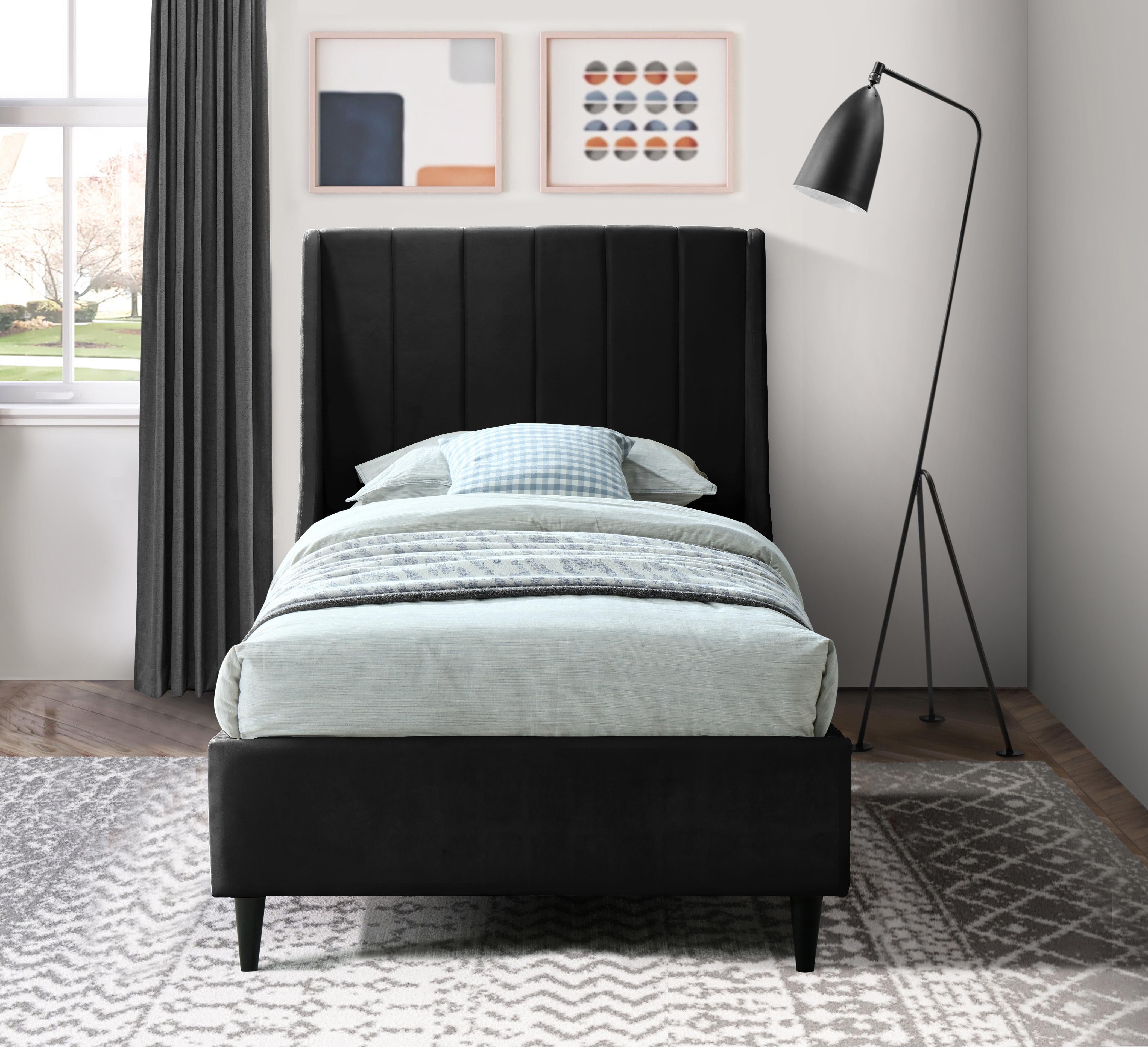 Eva Black Velvet Twin Bed