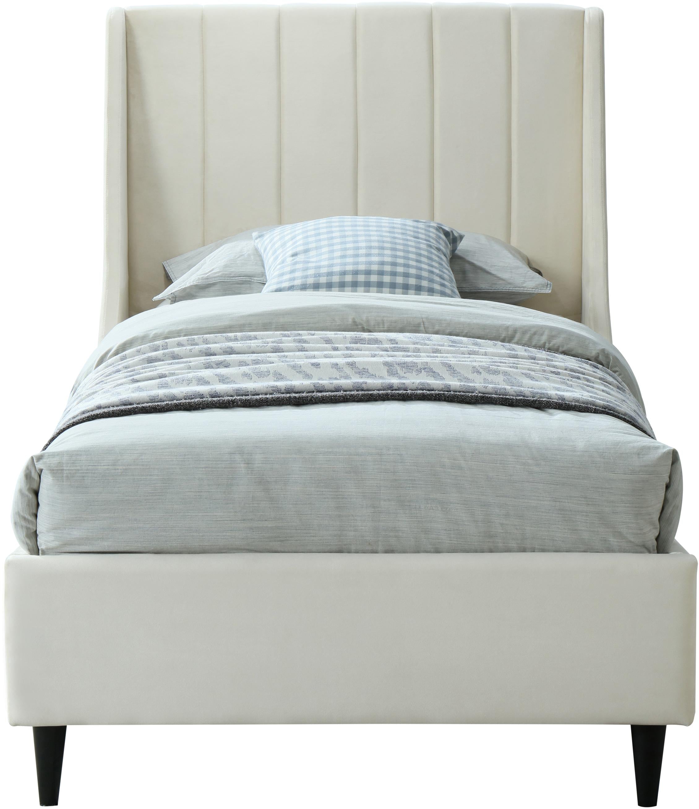 Eva Cream Velvet Twin Bed