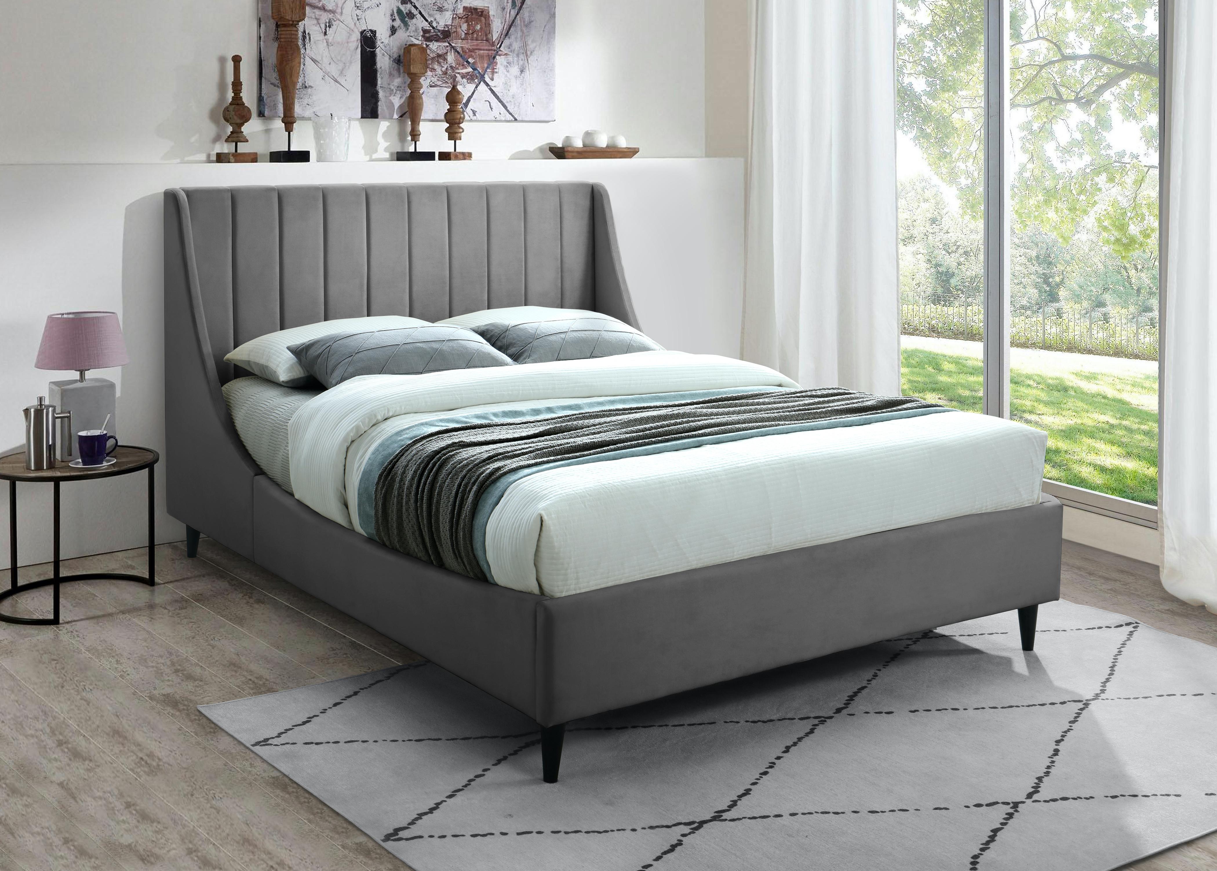 Eva Grey Velvet Queen Bed