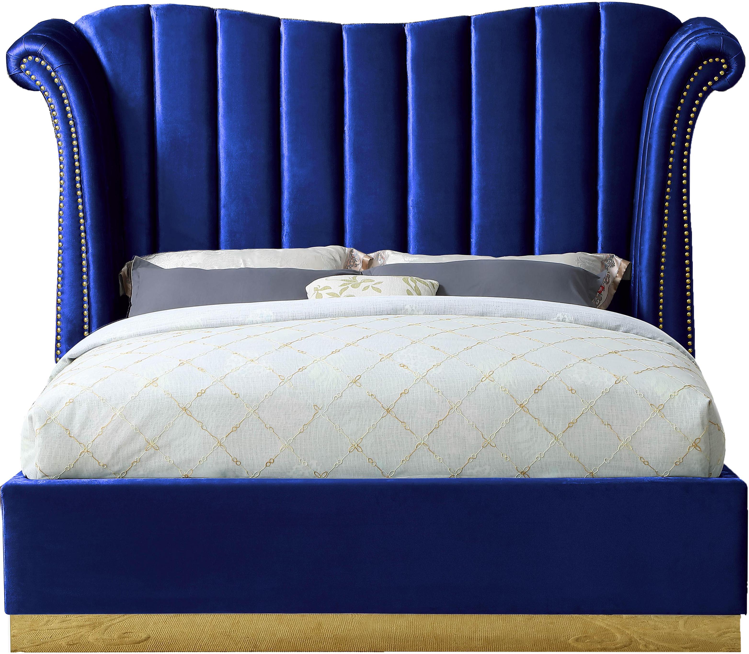 Flora Navy Velvet King Bed (3 Boxes)