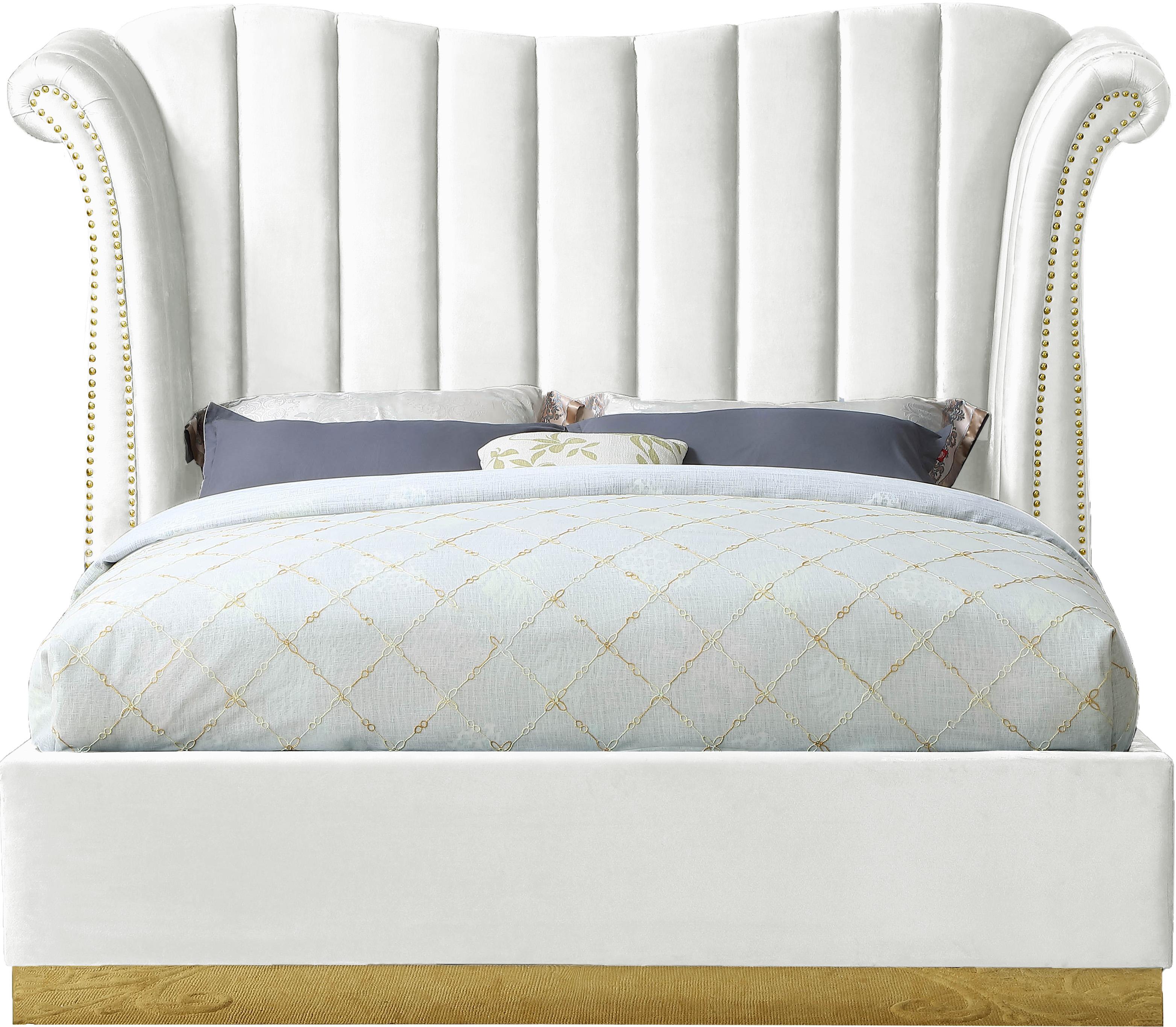 Flora White Velvet King Bed (3 Boxes)