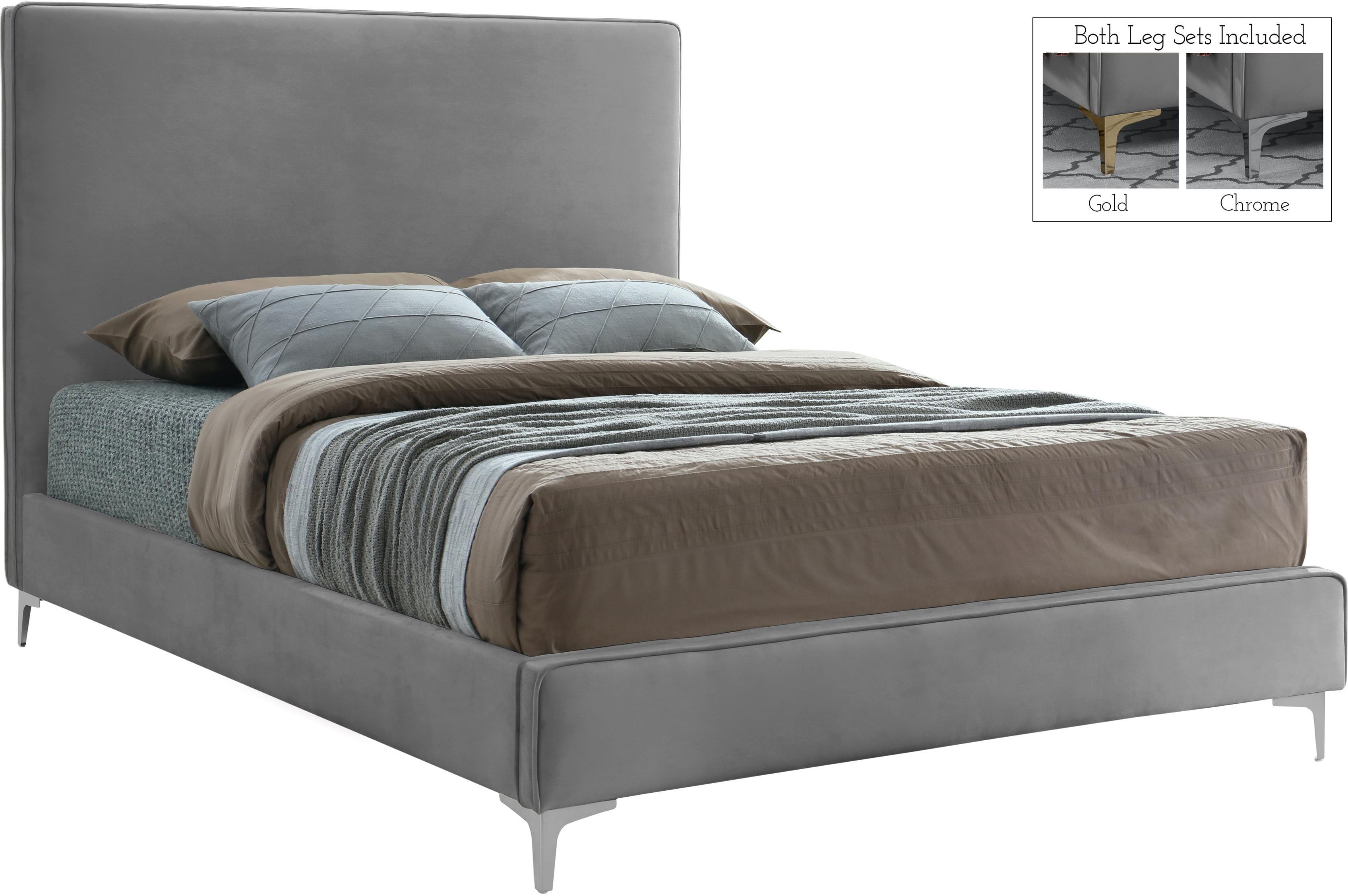 Geri Grey Velvet Queen Bed