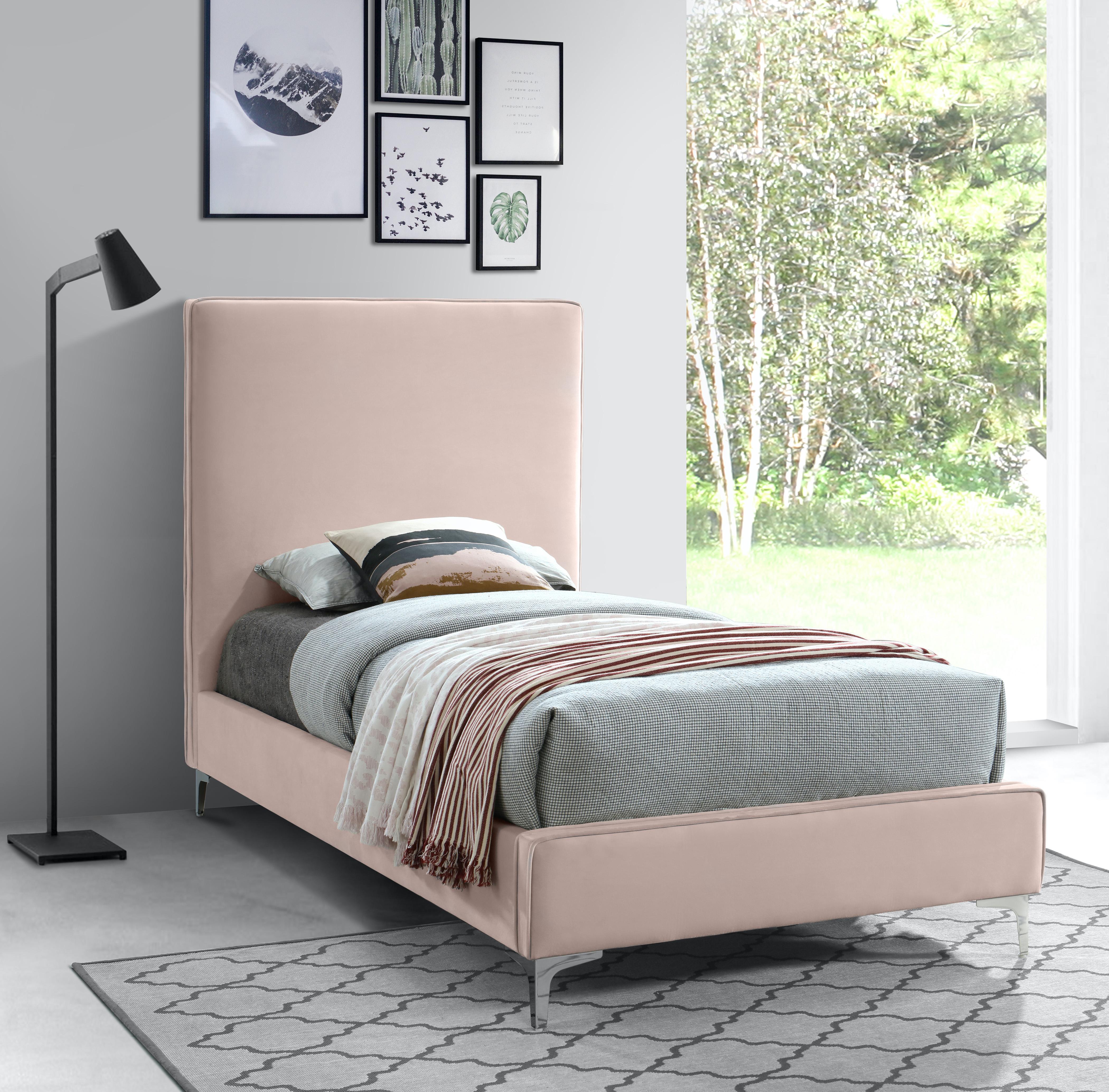 Geri Pink Velvet Twin Bed