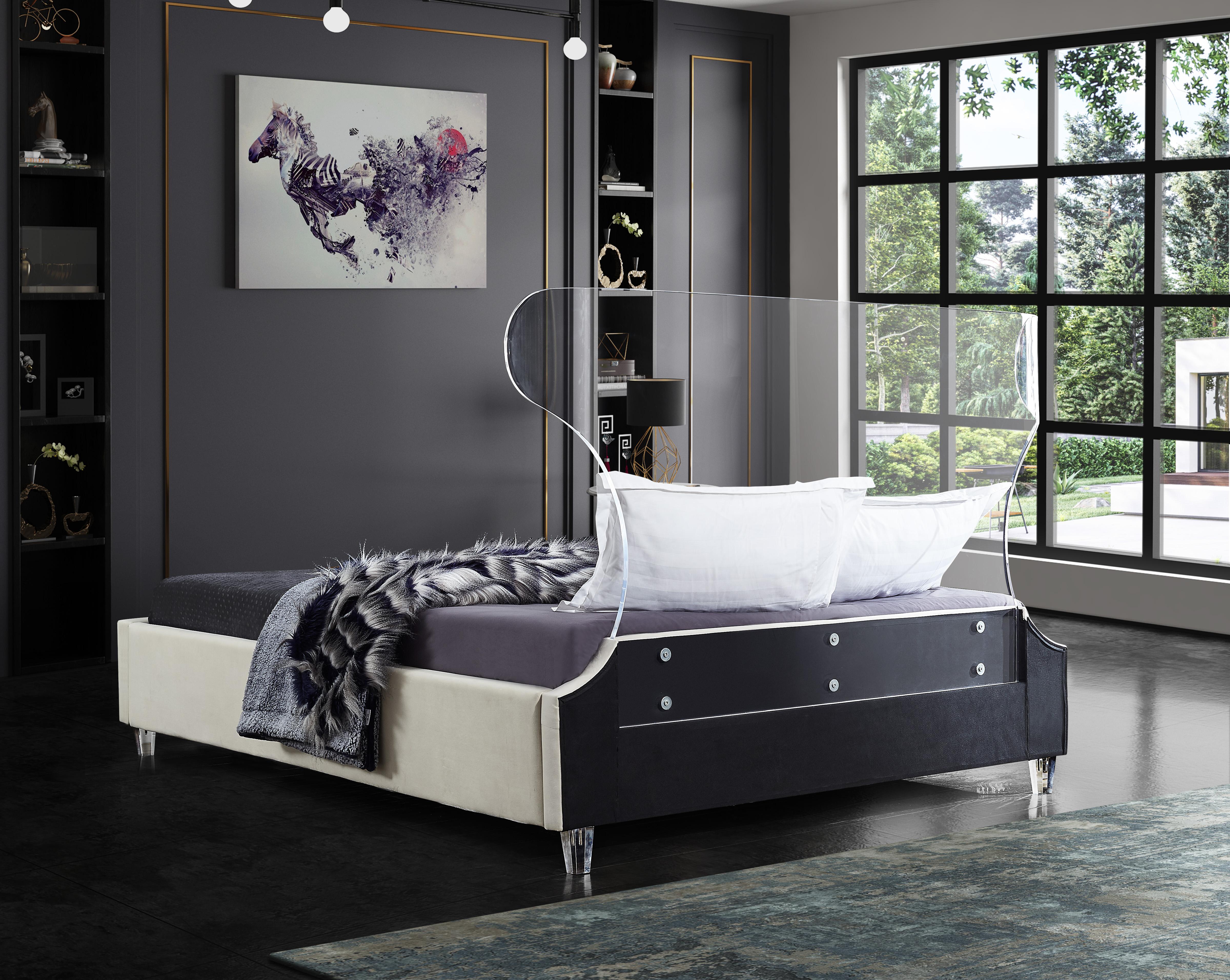 Ghost Cream Velvet Queen Bed