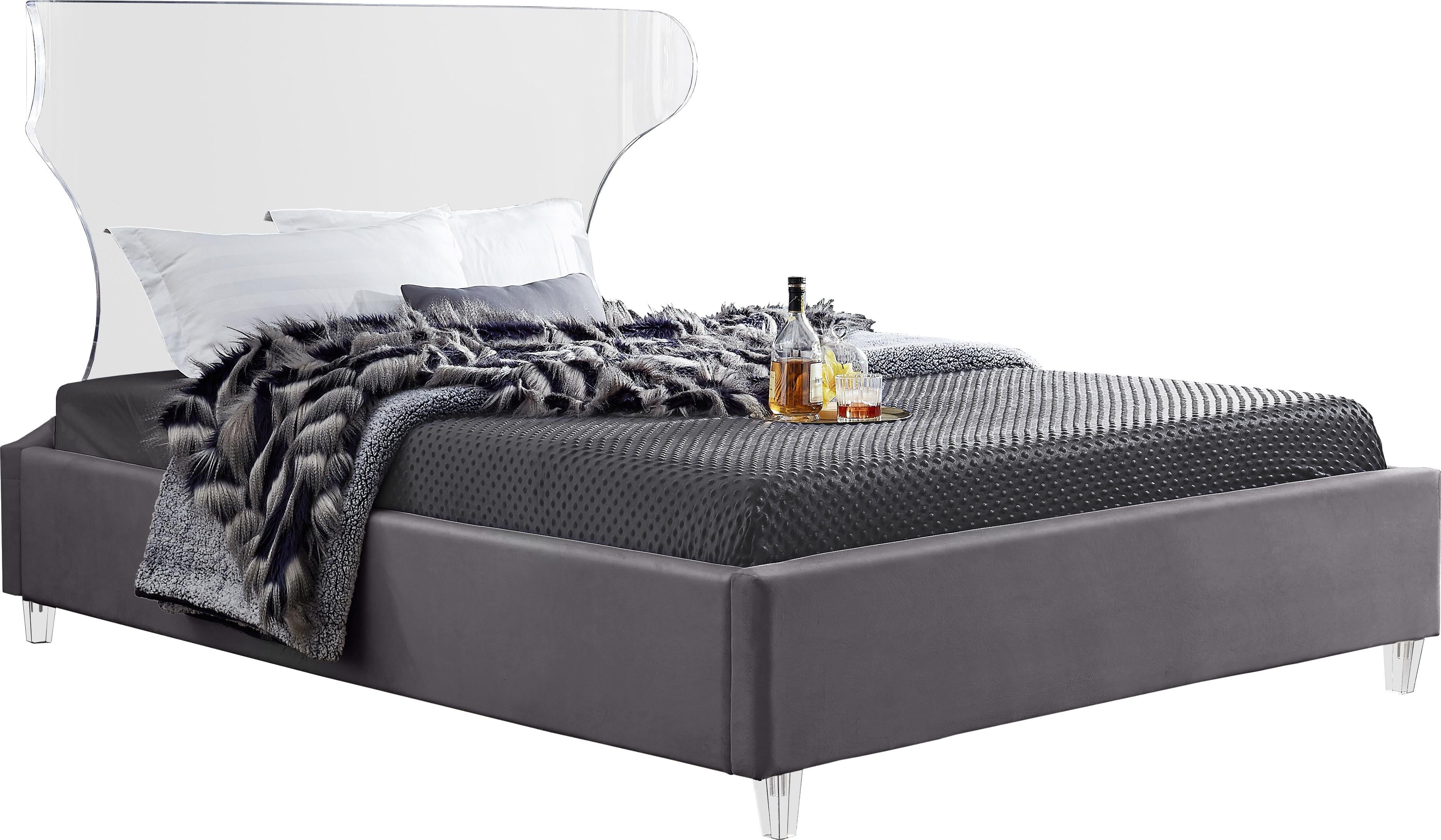 Ghost Grey Velvet Queen Bed