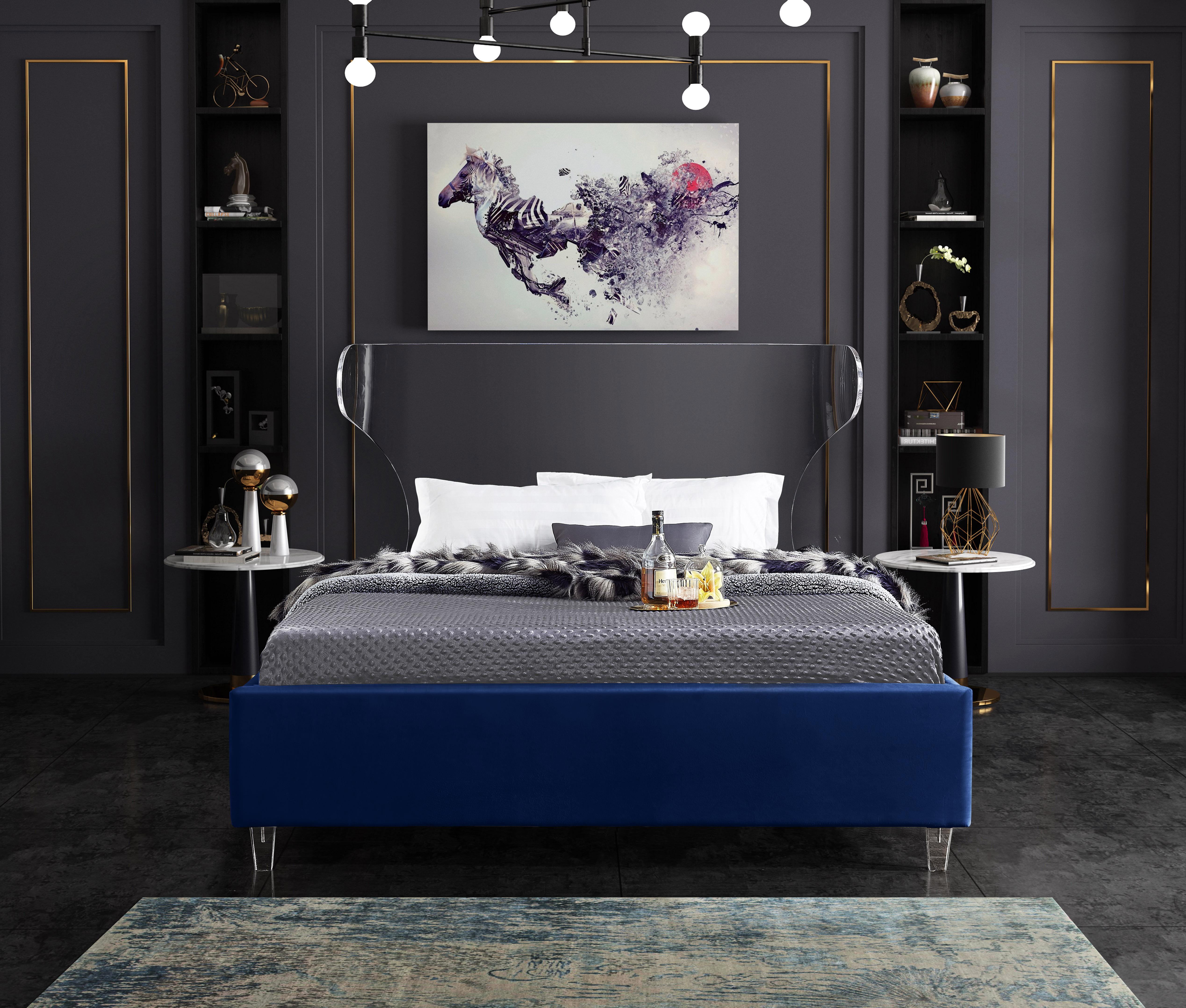 Ghost Navy Velvet Queen Bed