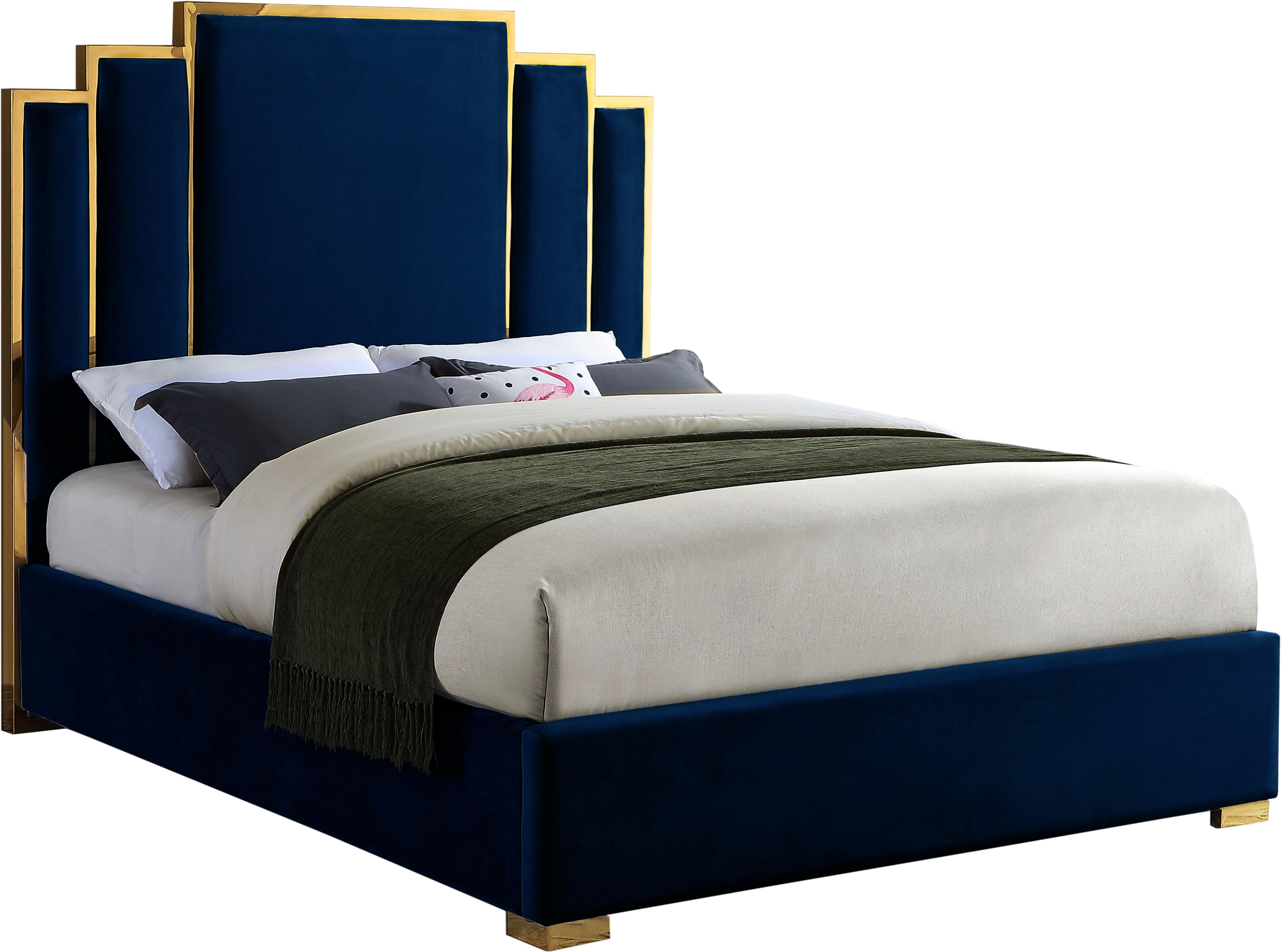 Hugo Navy Velvet Queen Bed