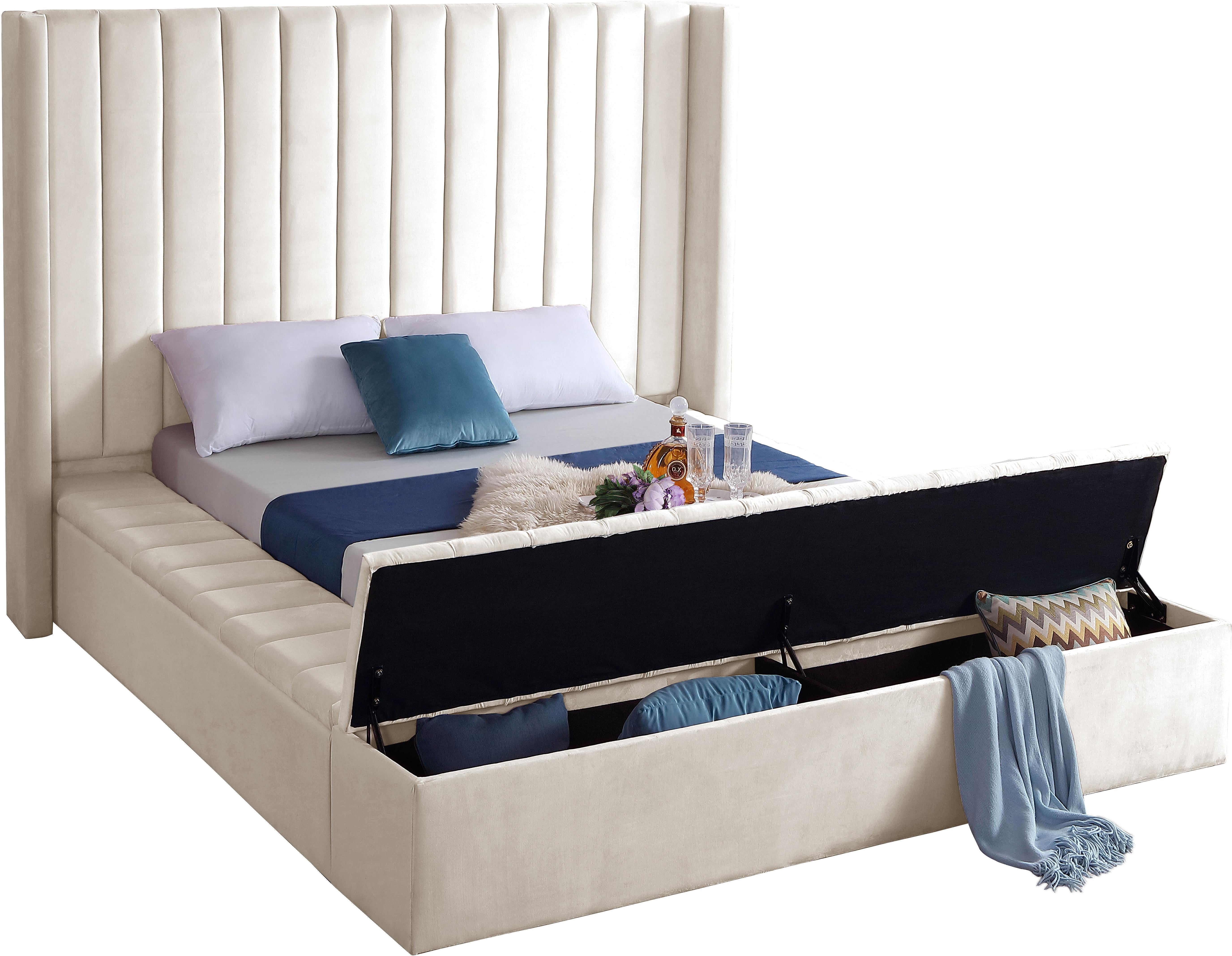 Kiki Cream Velvet King Bed (3 Boxes)