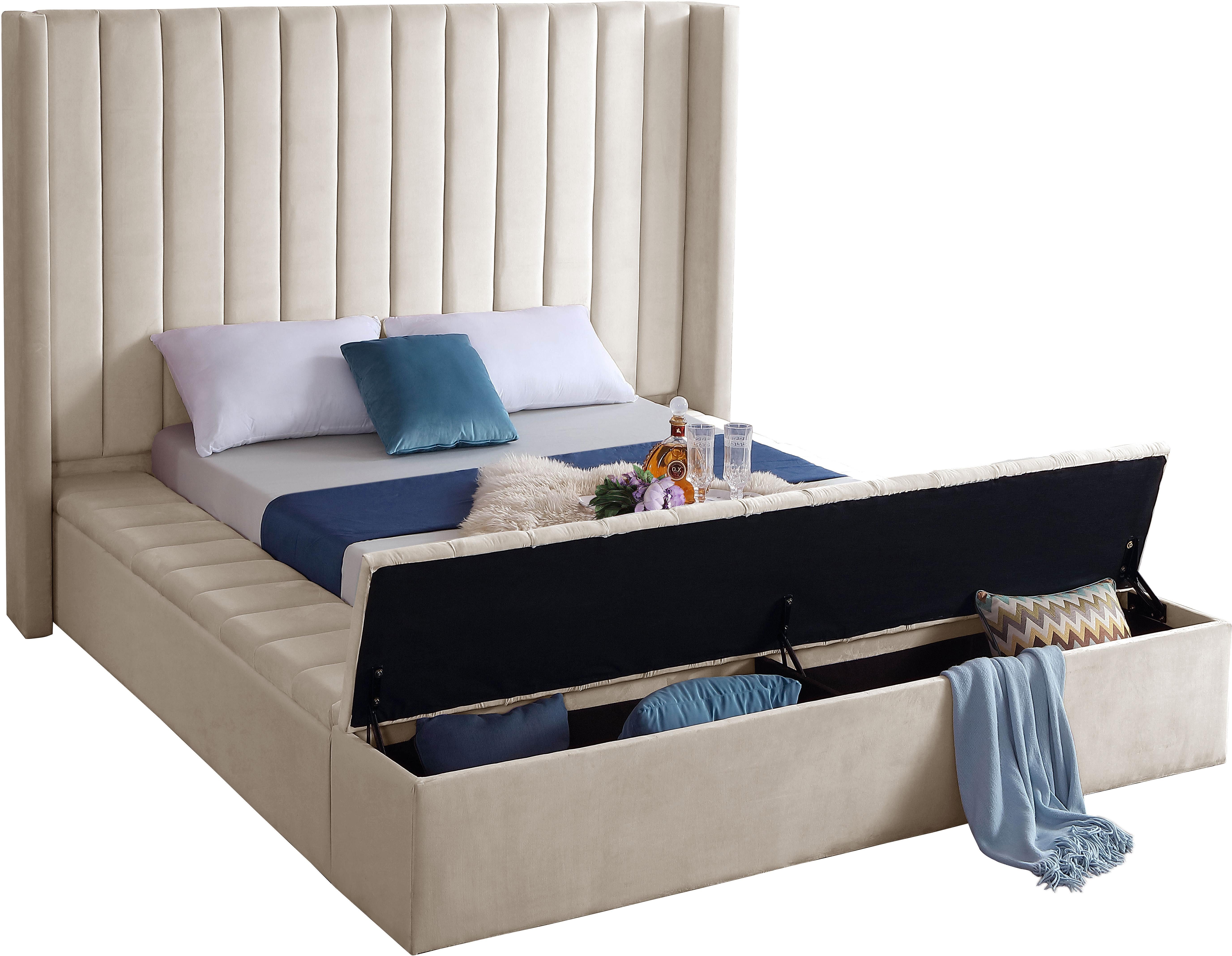 Kiki Cream Velvet Queen Bed (3 Boxes)