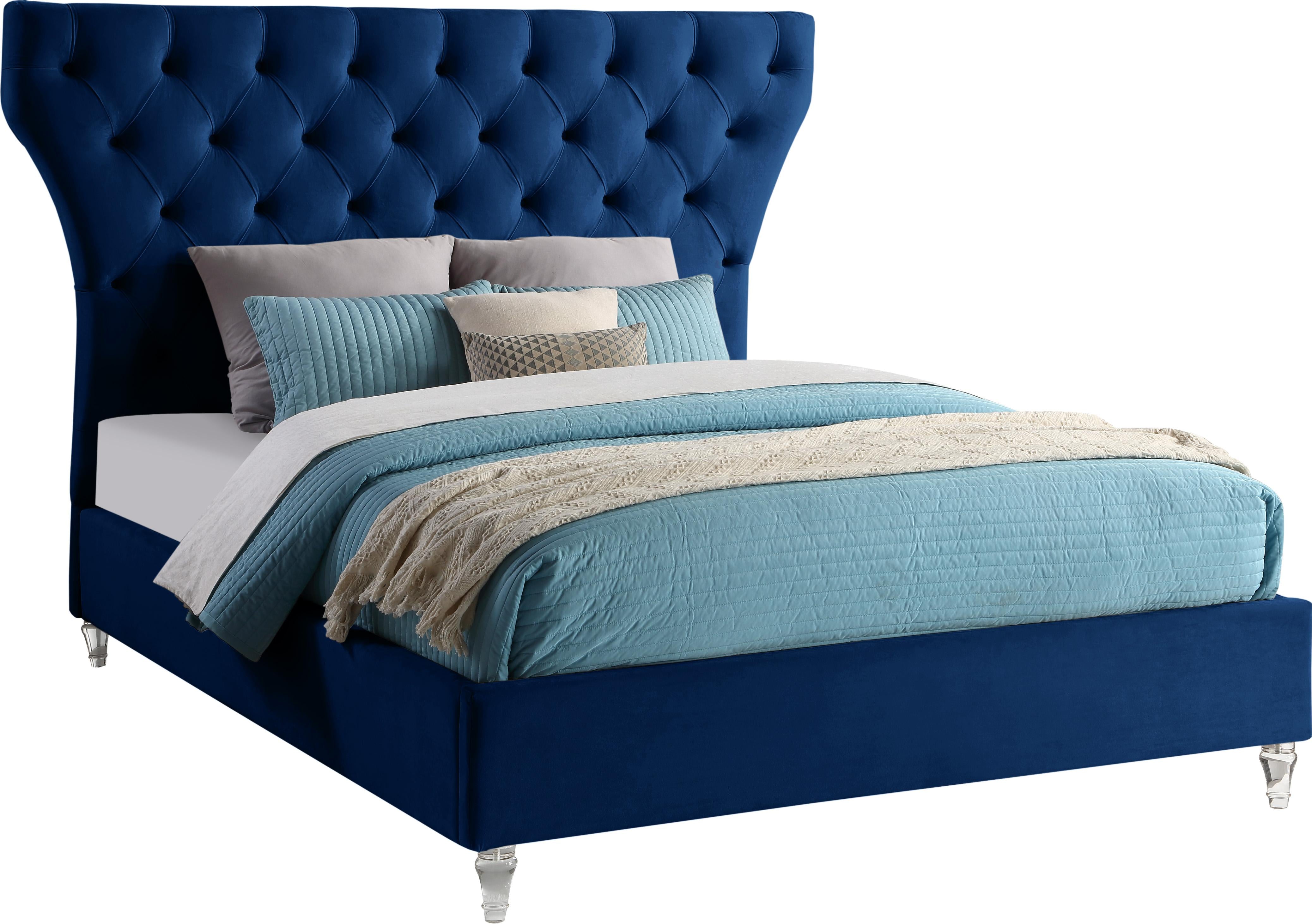 Kira Navy Velvet Queen Bed