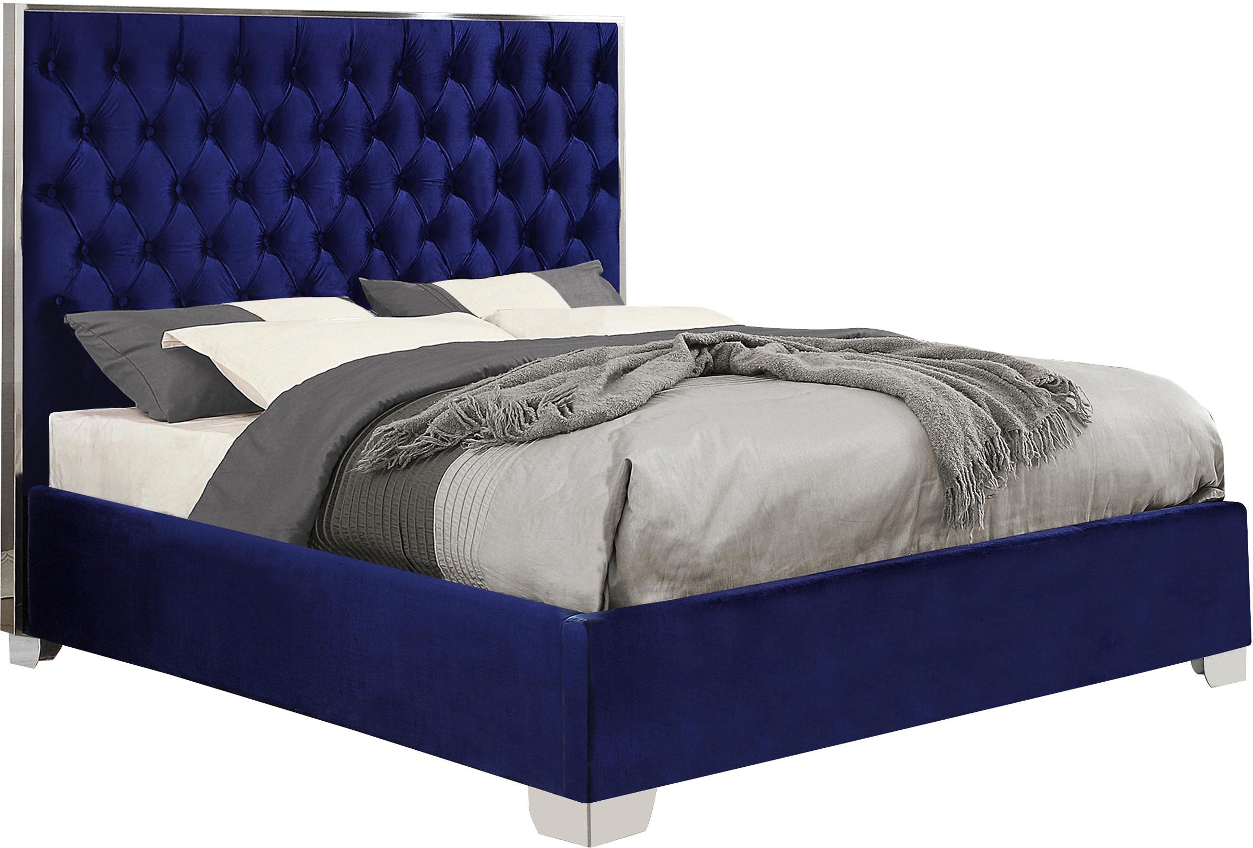 Lexi Navy Velvet Queen Bed