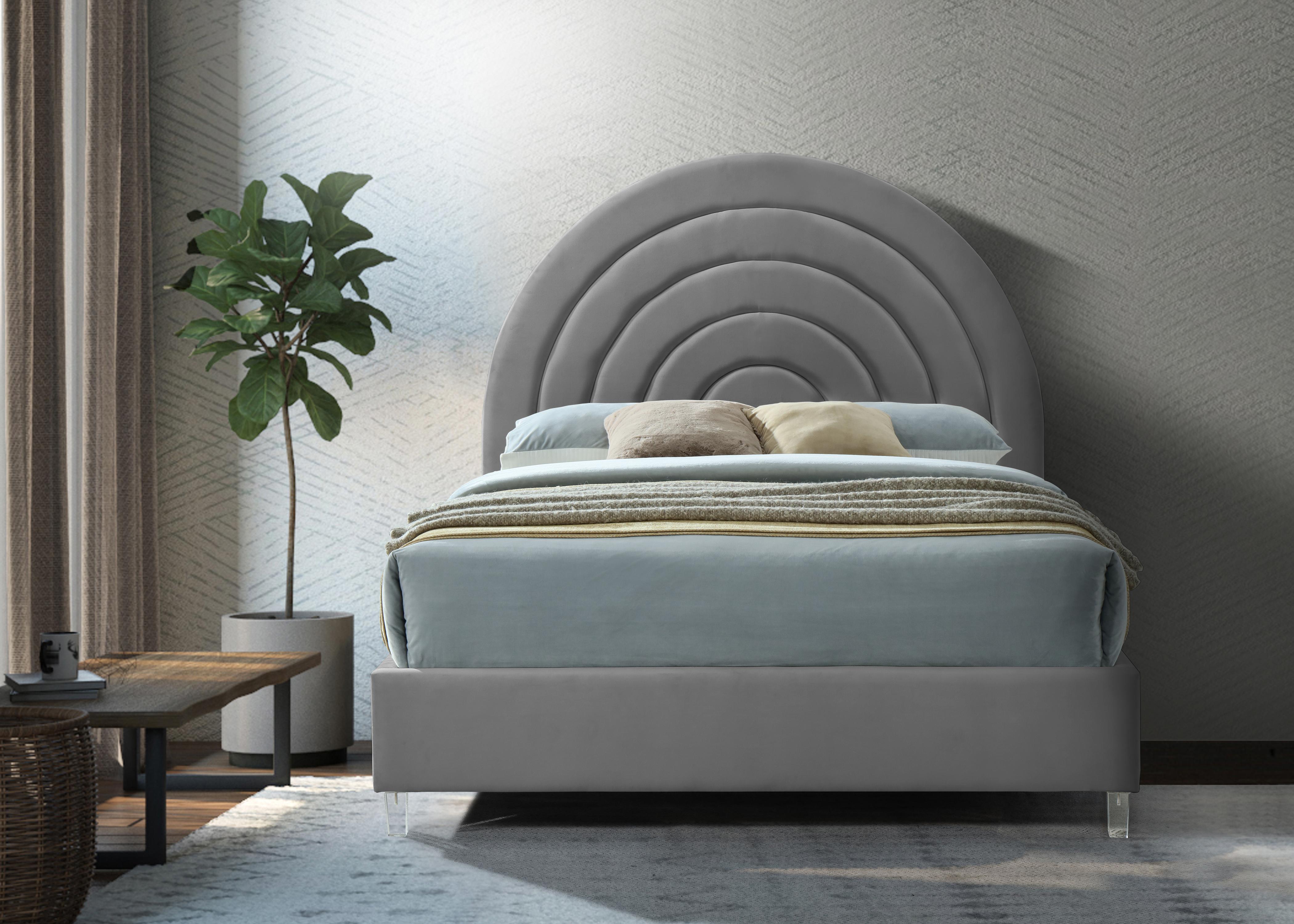 Rainbow Grey Velvet King Bed