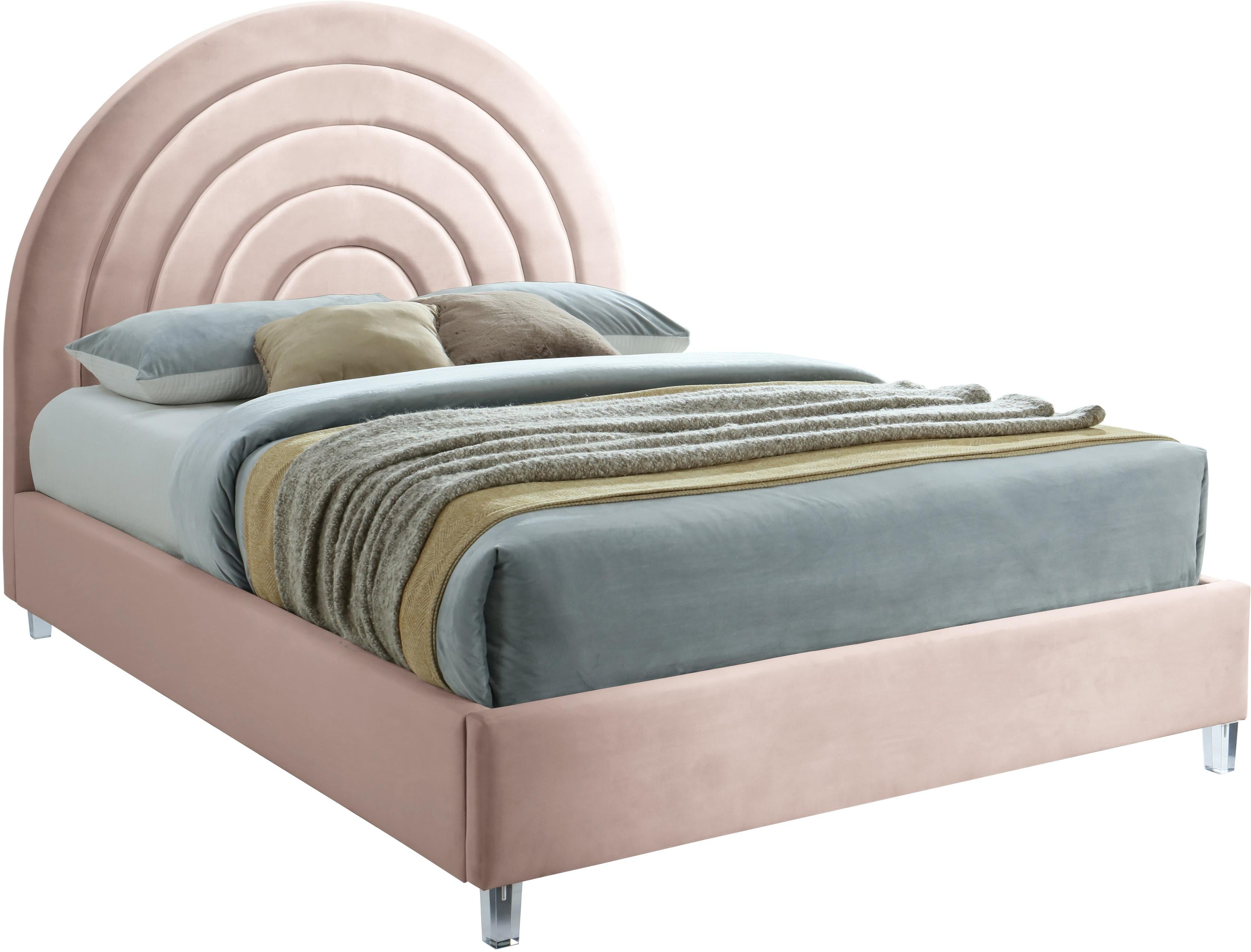 Rainbow Pink Velvet Queen Bed image