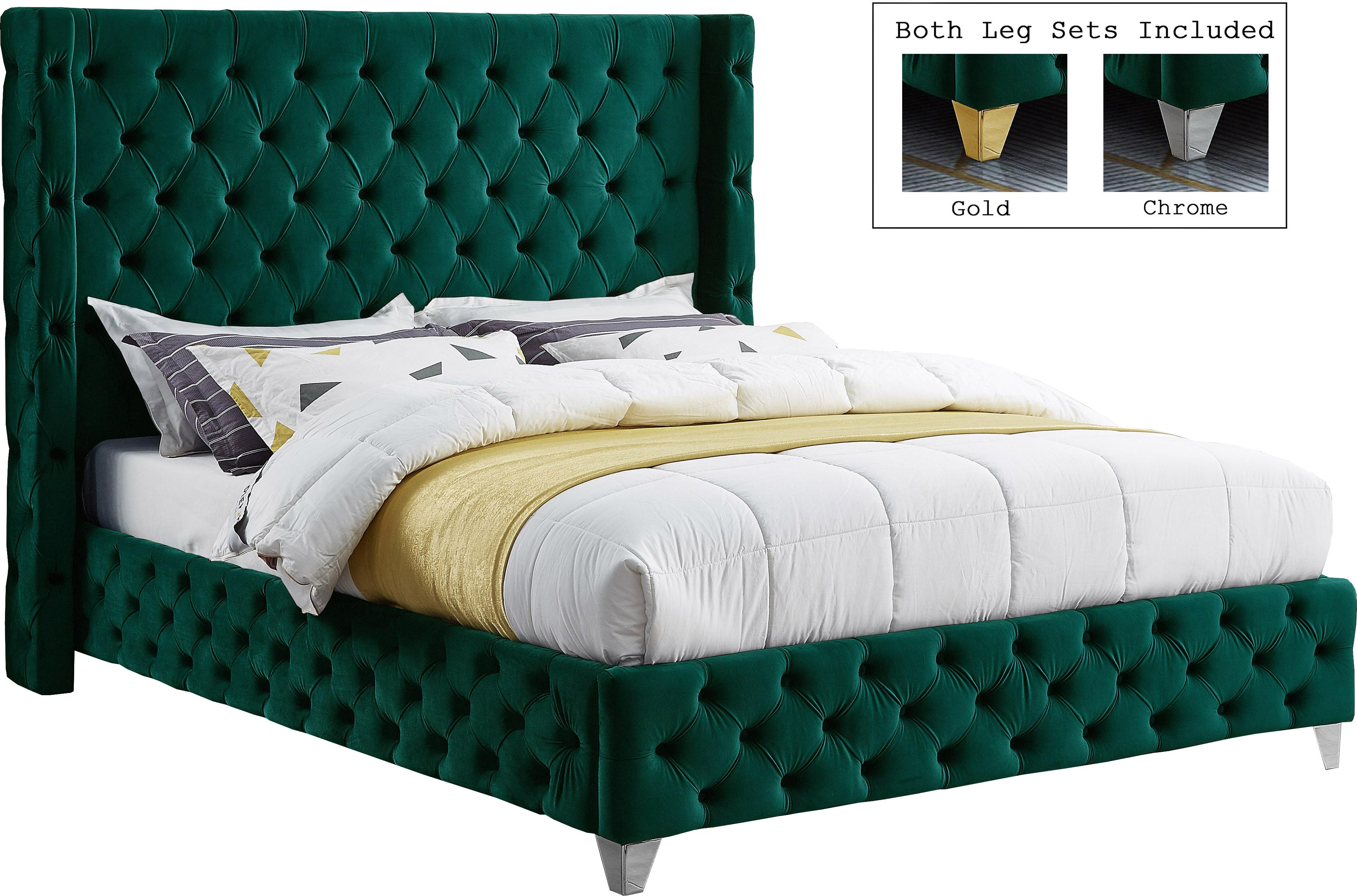 Savan Green Velvet King Bed