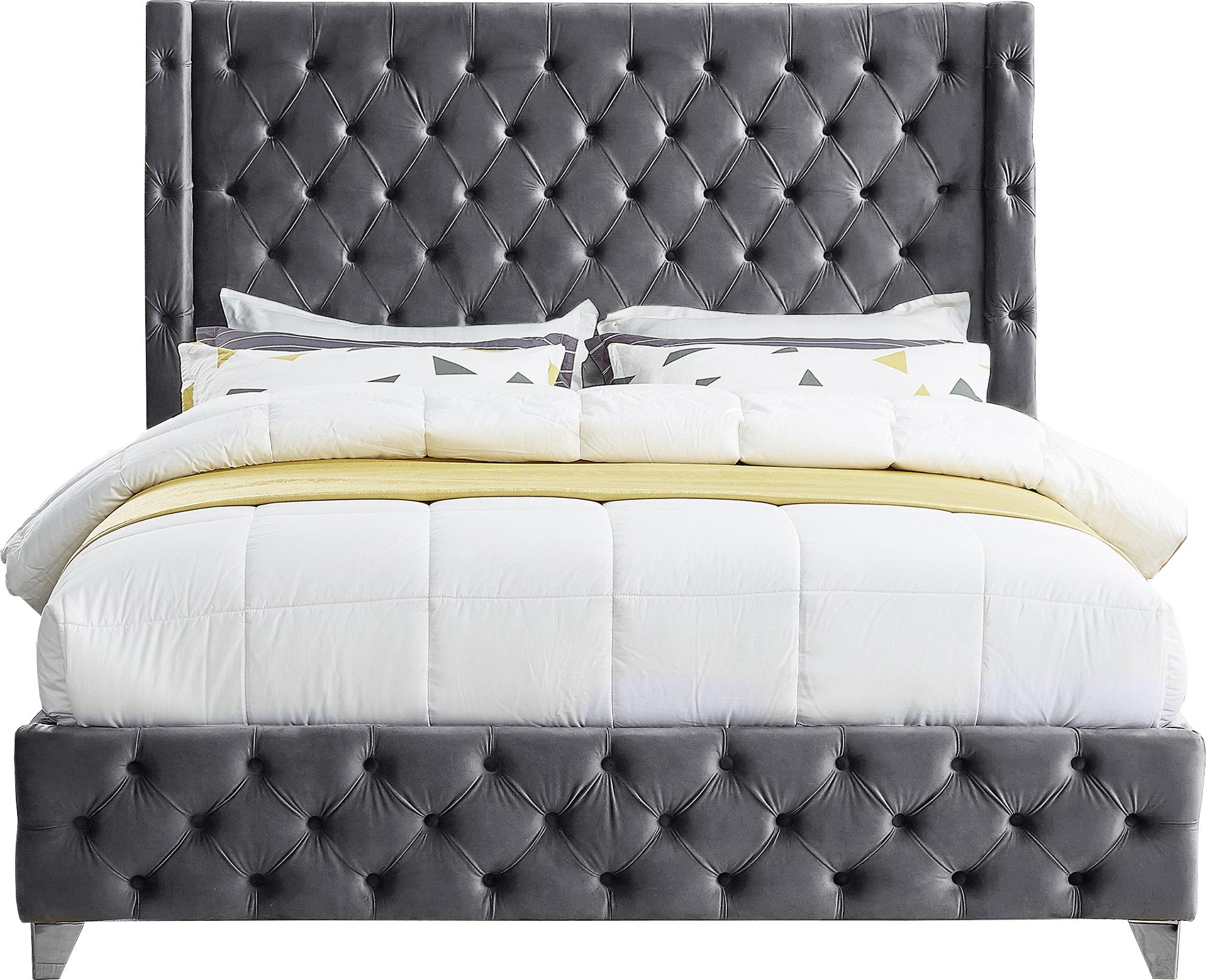 Savan Grey Velvet King Bed