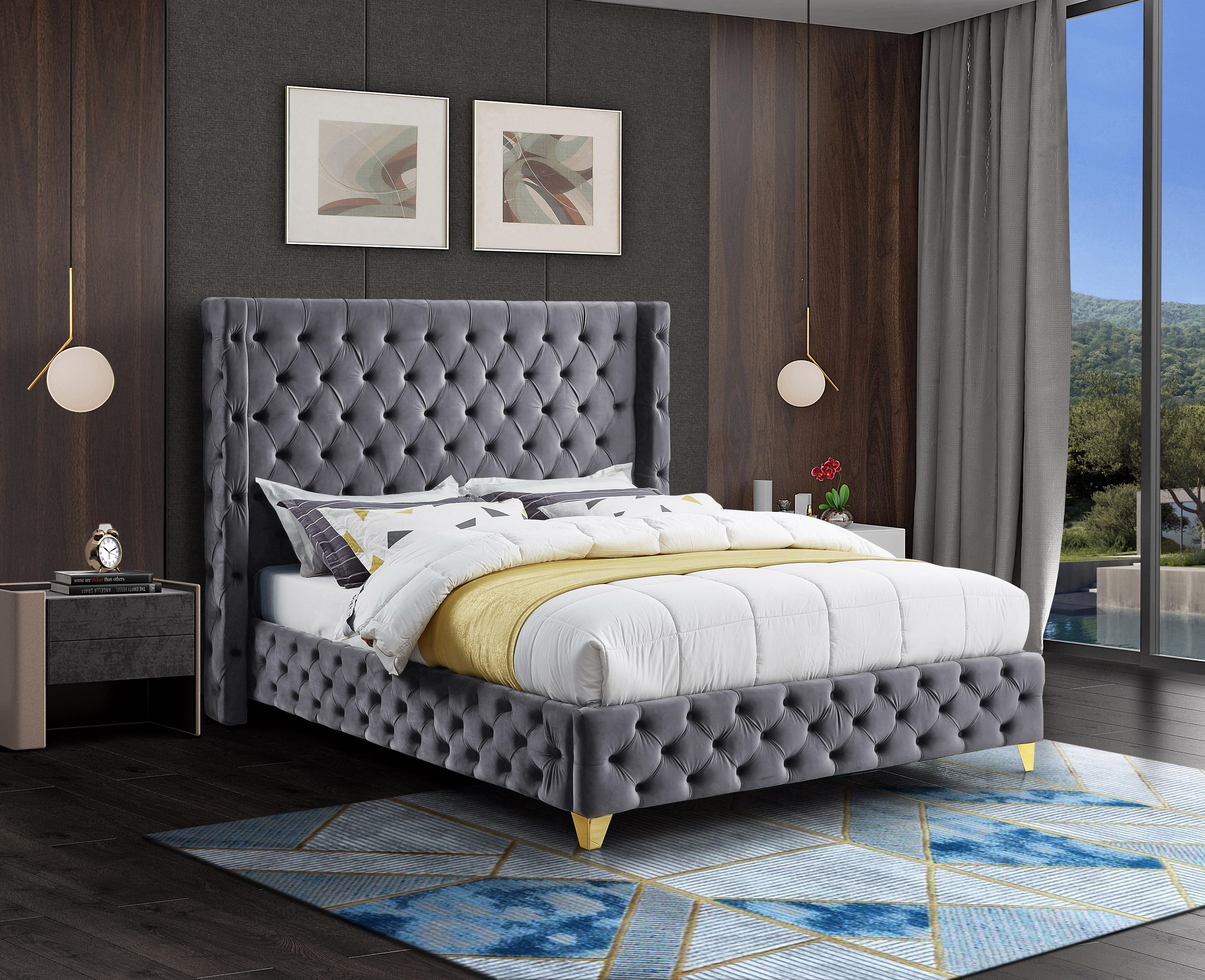 Savan Grey Velvet Full Bed