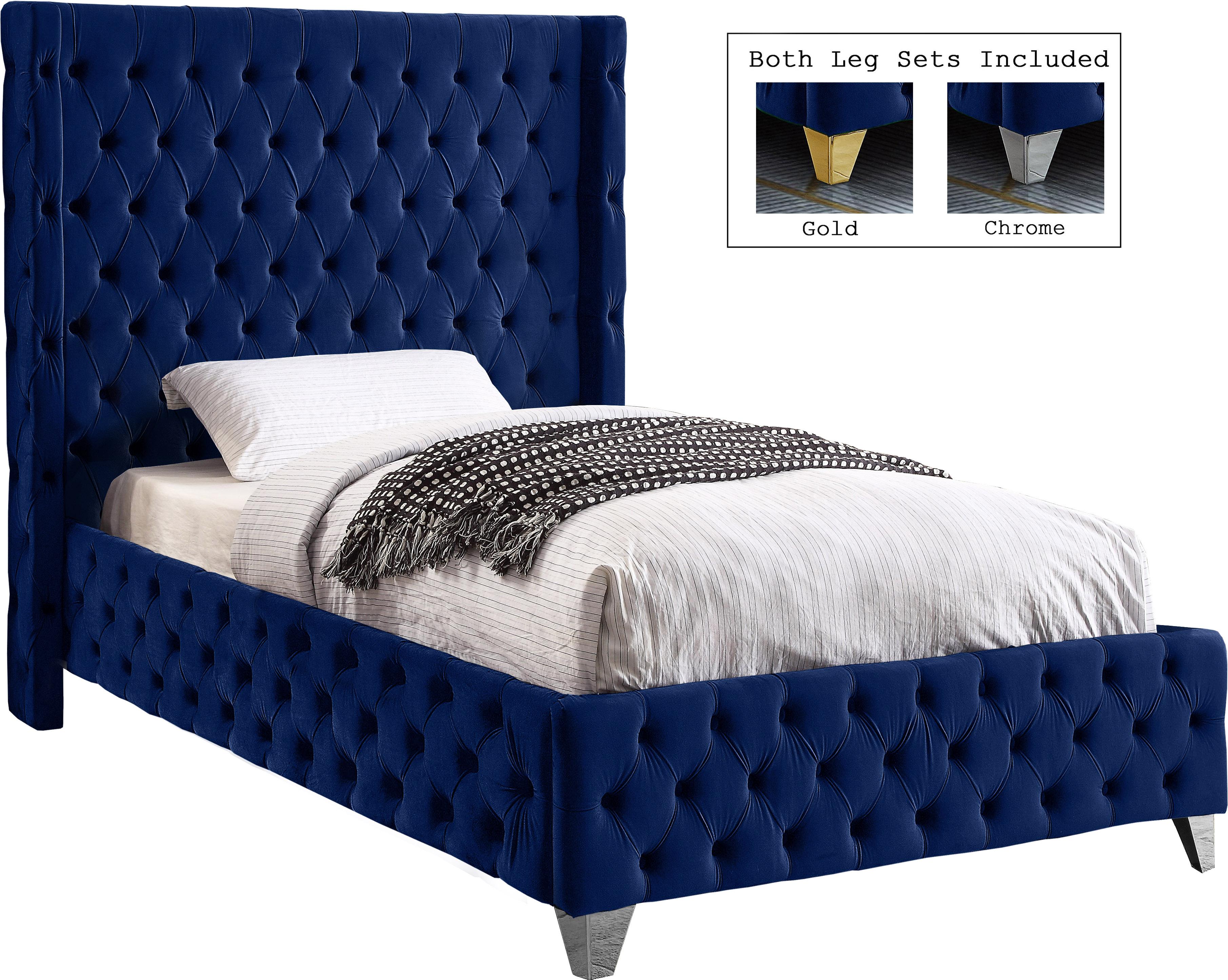 Savan Navy Velvet Twin Bed