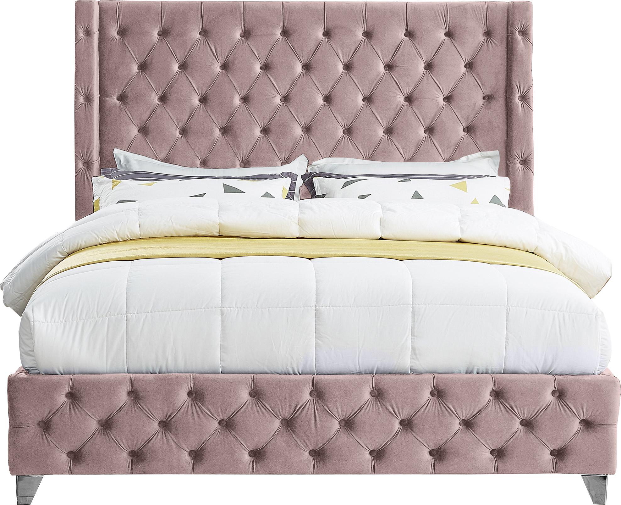 Savan Pink Velvet King Bed