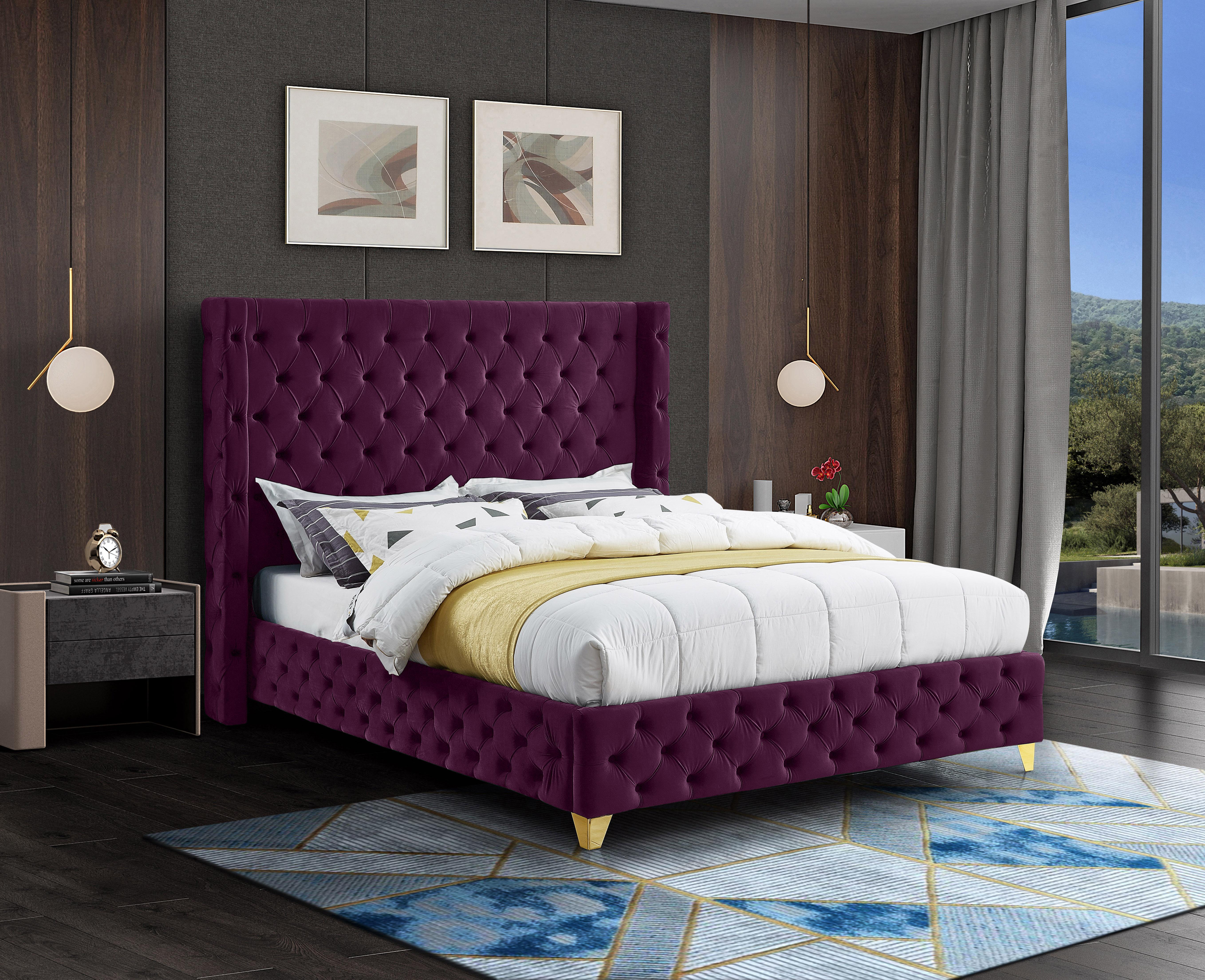 Savan Purple Velvet Queen Bed