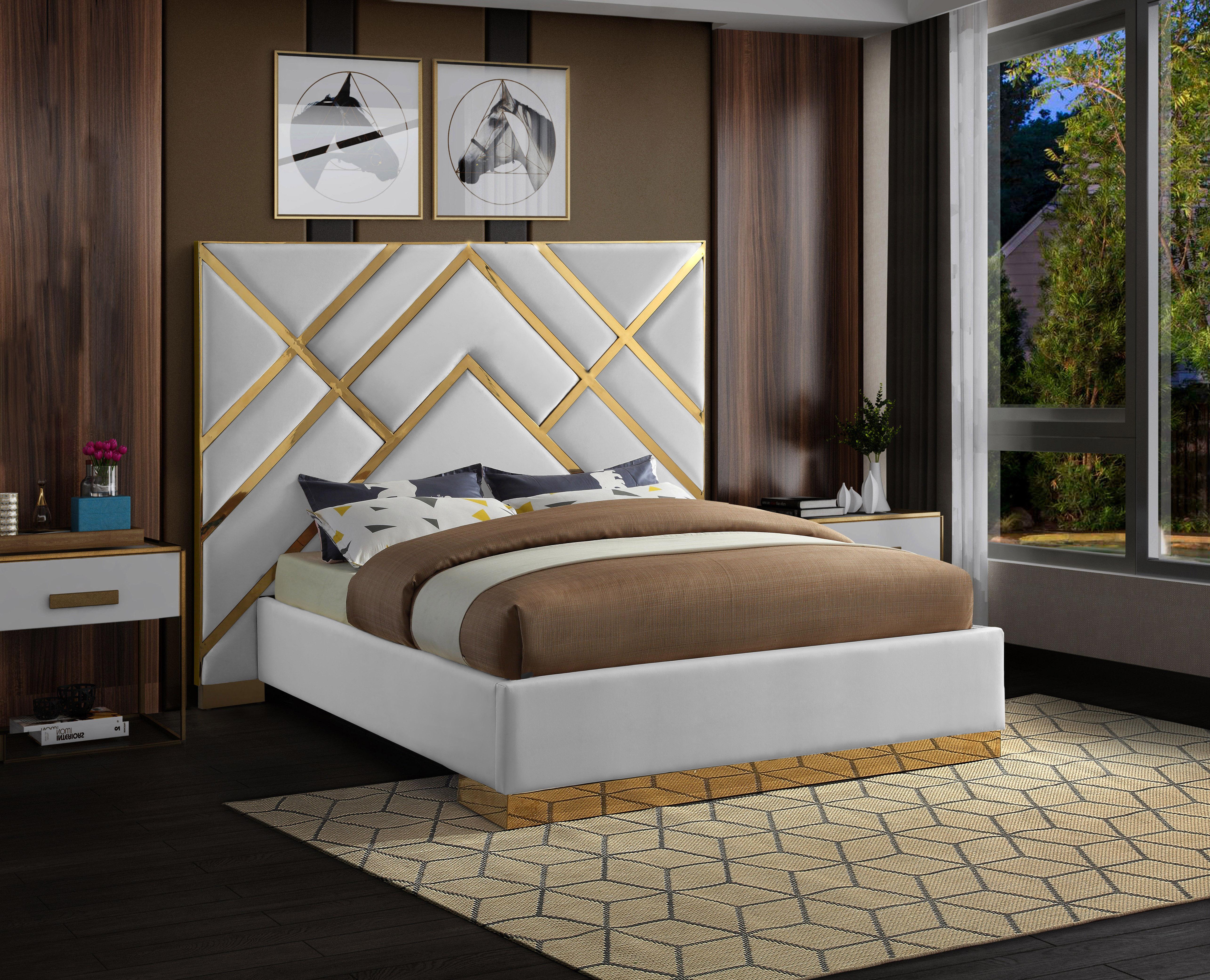 Vector White Faux Leather Queen Bed