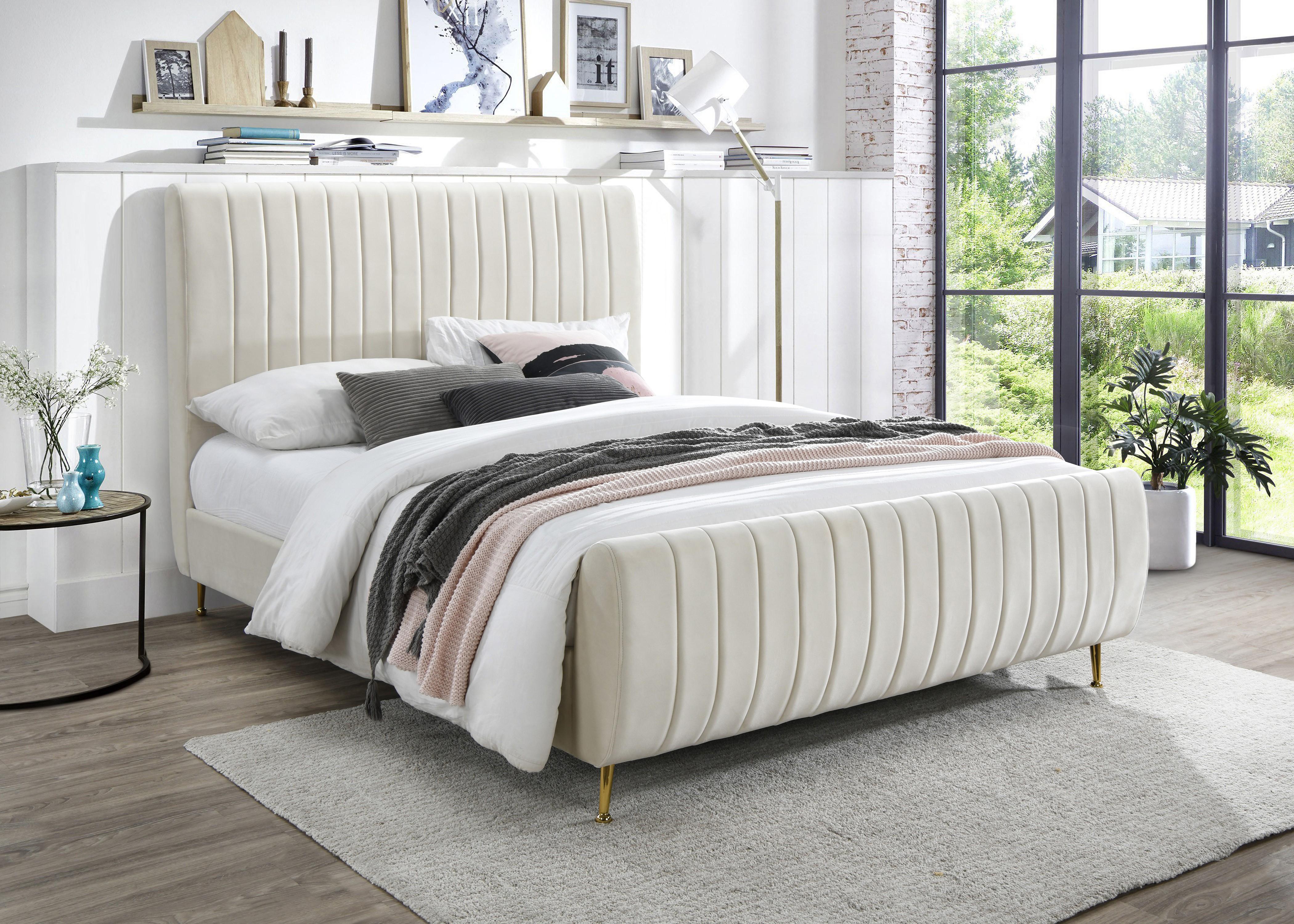 Zara Cream Velvet King Bed (3 Boxes)