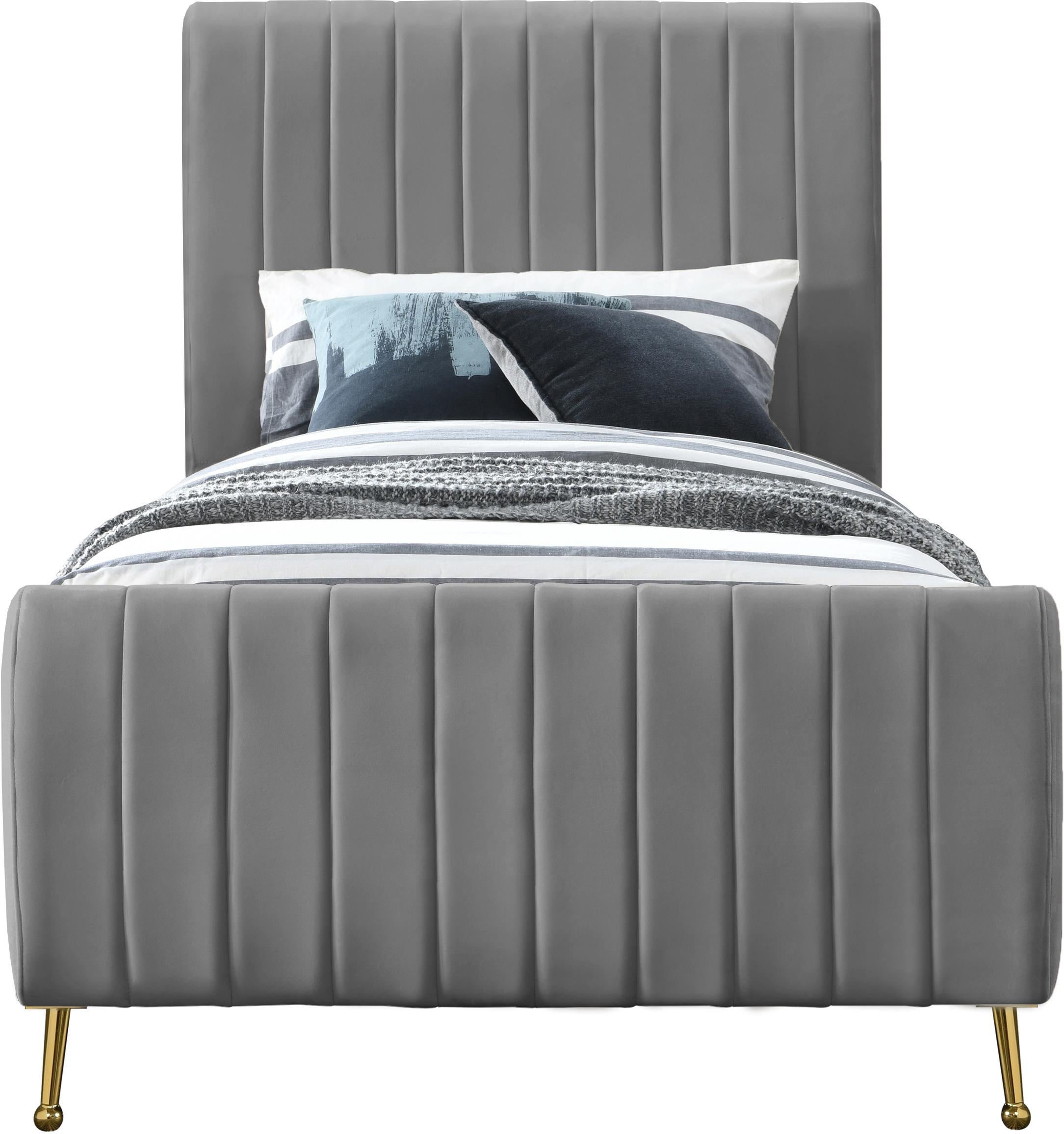 Zara Grey Velvet Twin Bed (3 Boxes)