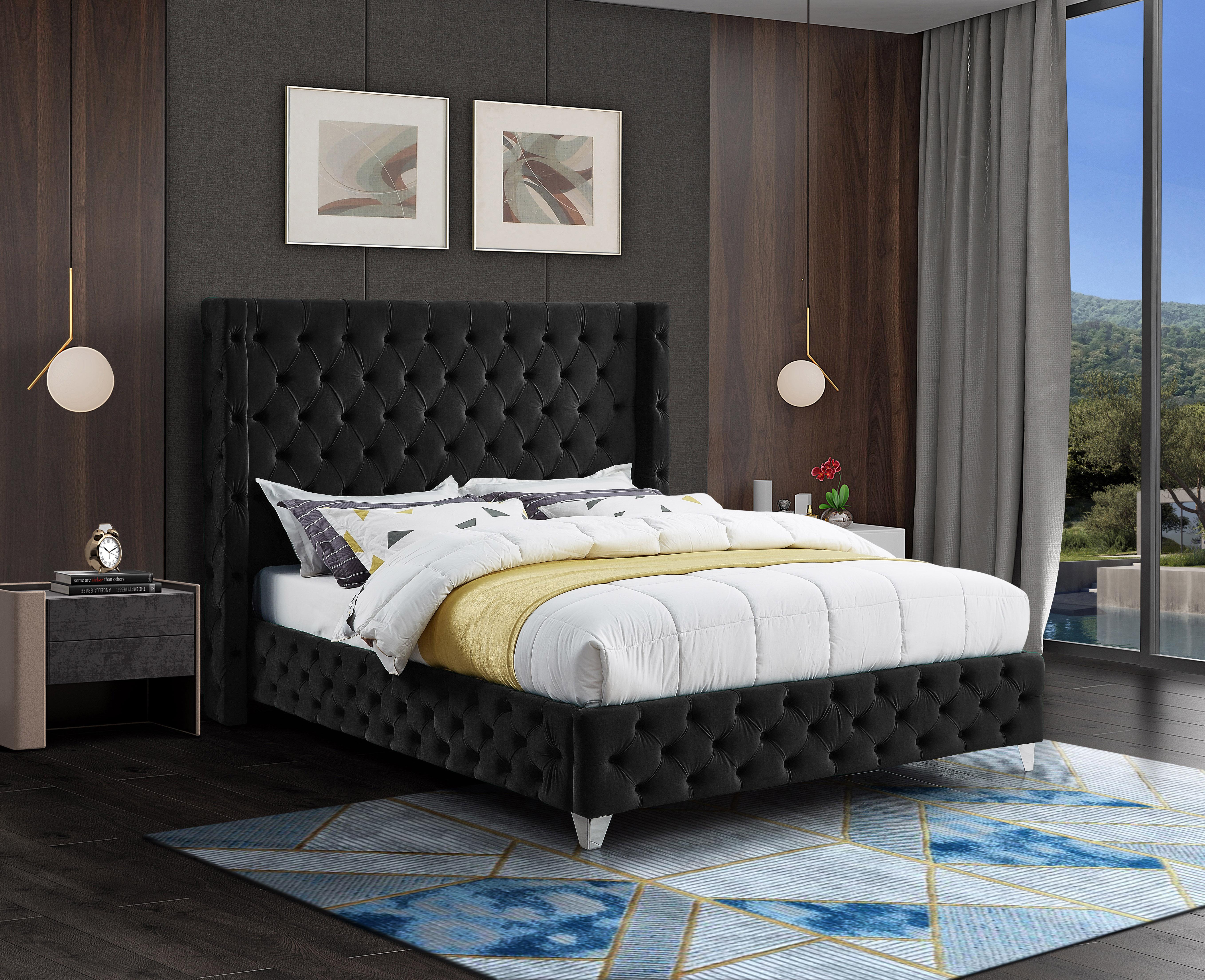 Savan Black Velvet Full Bed