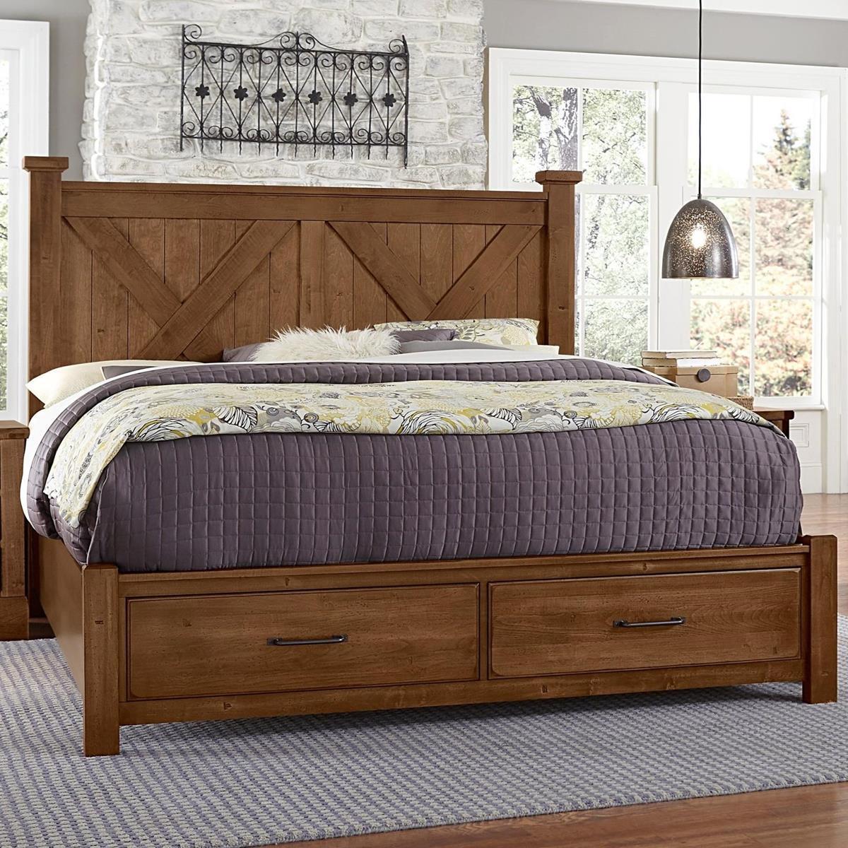 Vaughan-Bassett Cool Rustic King Barndoor X Headboard with Storage Footboard Bed in Amber