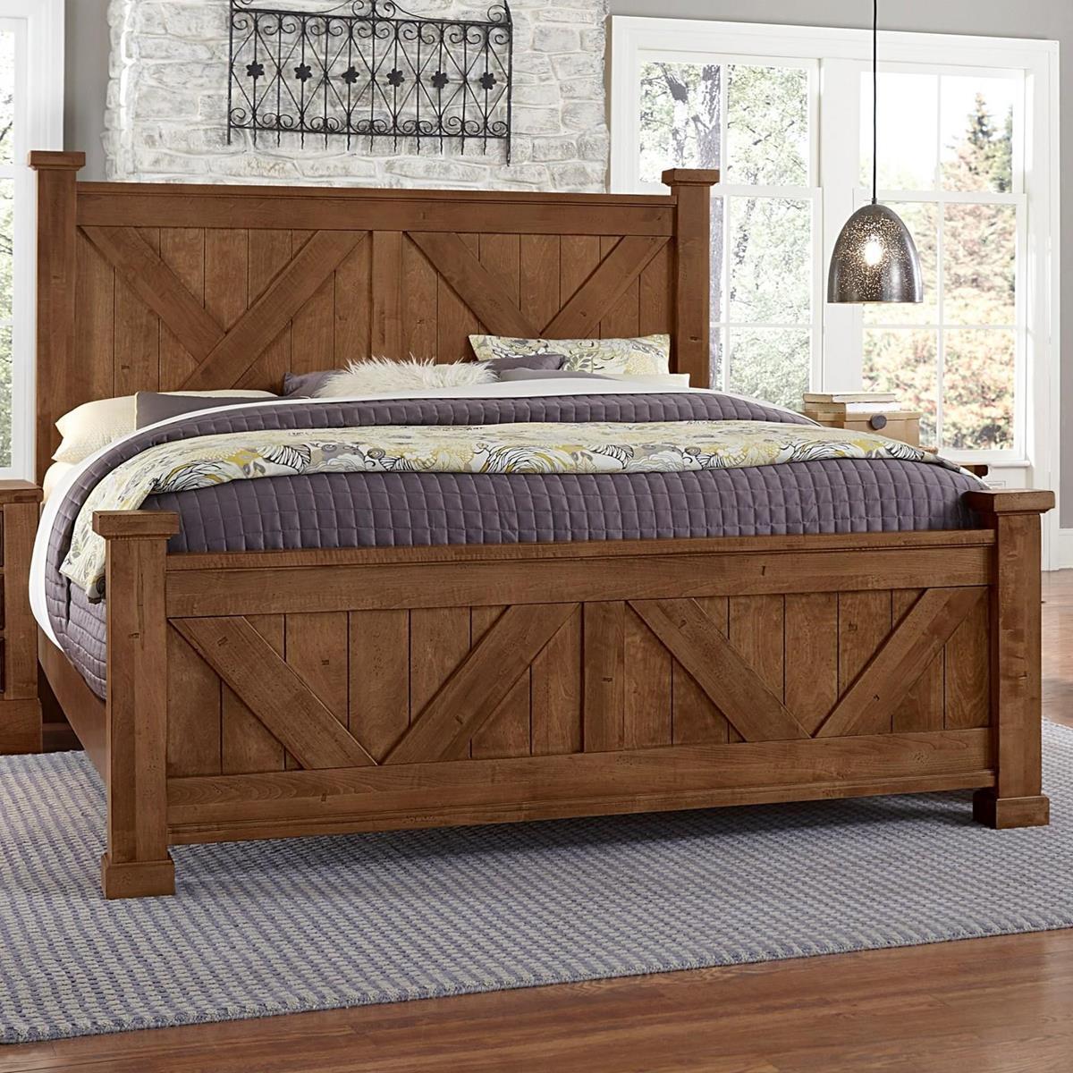 Vaughan-Bassett Cool Rustic Queen Barndoor X Headboard and Footboard Bed in Amber