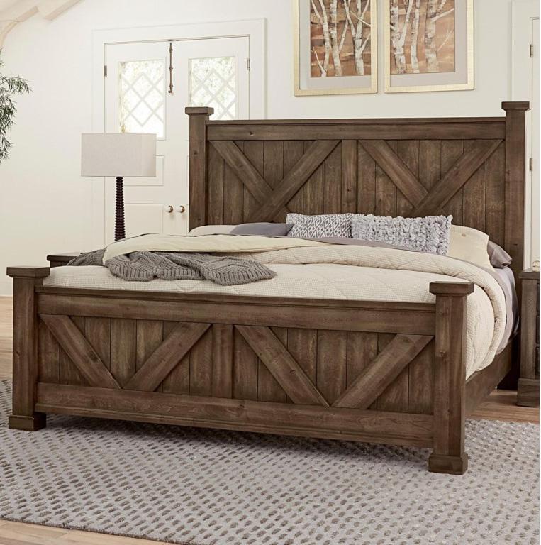 Vaughan-Bassett Cool Rustic King Barndoor X Headboard and Footboard Bed in Mink