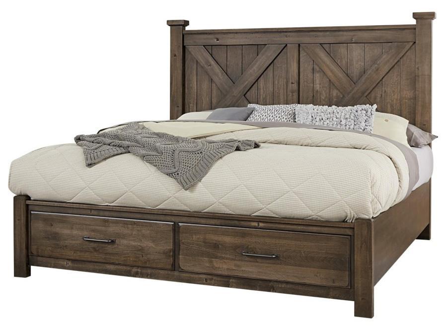 Vaughan-Bassett Cool Rustic King Barndoor X Headboard with Storage Footboard Bed in Mink image